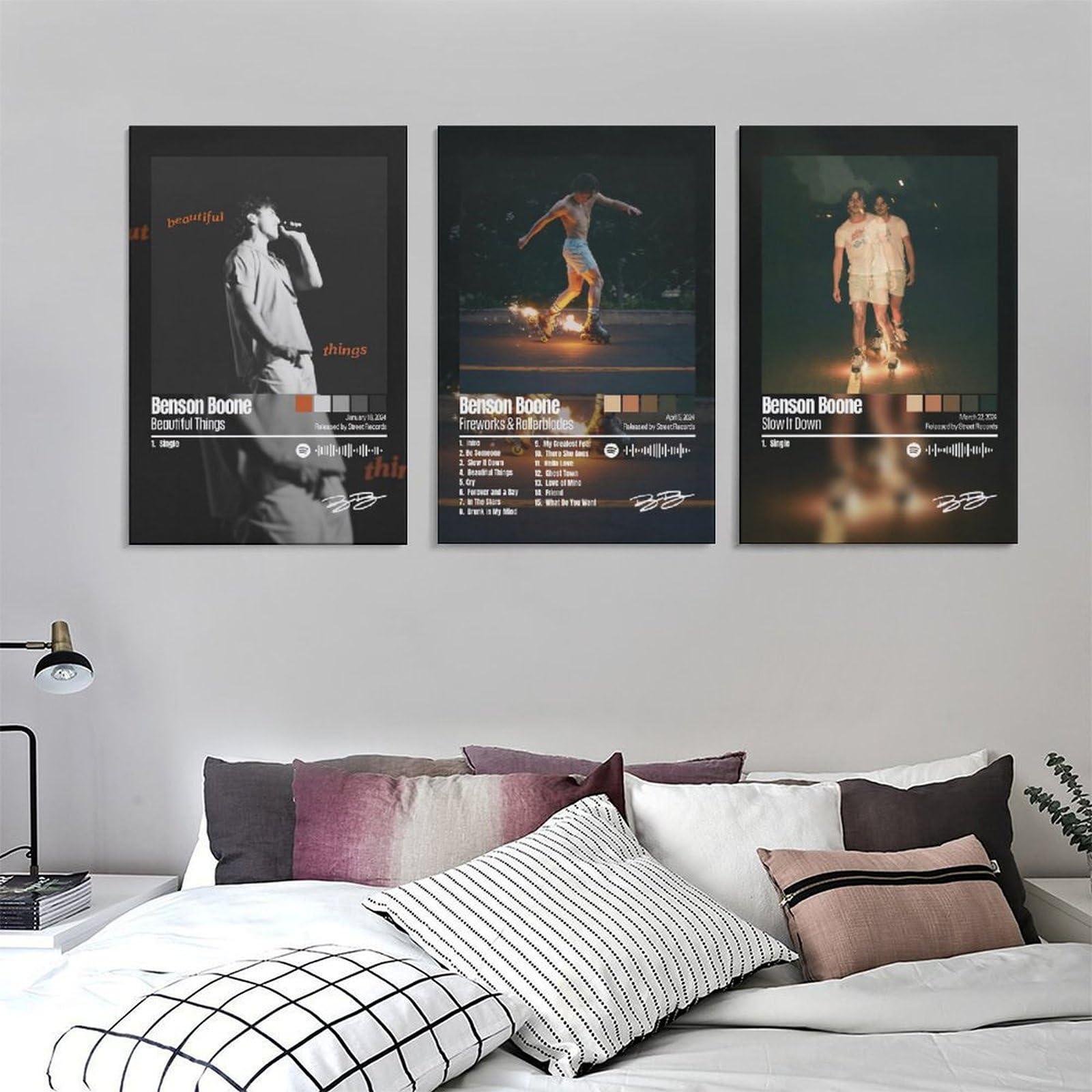 oooac oooac A Set of 3 album canvas posters,Benson Boone Poster Fireworks & Rollerblades Poster, Album Aesthetics 3 Piece Set,16x24IN Canvas Prints Unframed Set of 3