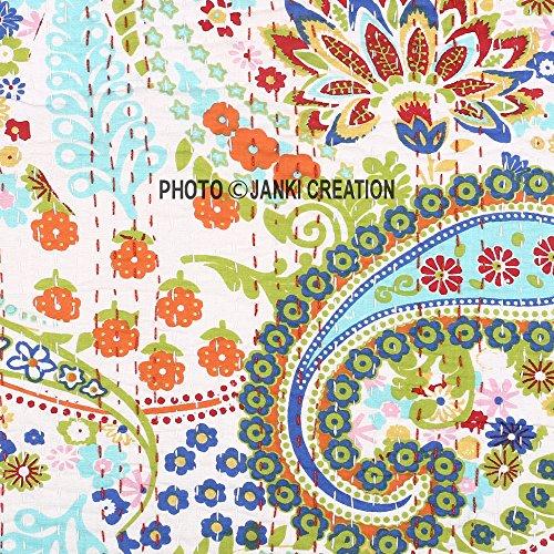 Janki Creation (white) Khanta Sofa Cushion Cover 16 X 16 Inch,Decorative Throw Pillow Cases Cushion Covers,Hippie Sofa Bohemian Pillow Throws Embroidery Cotton Cushion Covers,Living Room Decor Cotton Cushion Cover