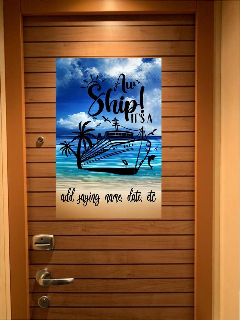 Krista Custom Creations Personalized Custom Magnetic Cruise Door Sign Banner, Large Ship Door Decoration for Stateroom, Vacation, Birthday, Anniversary, Holiday, Flag Magnet, several sayings available