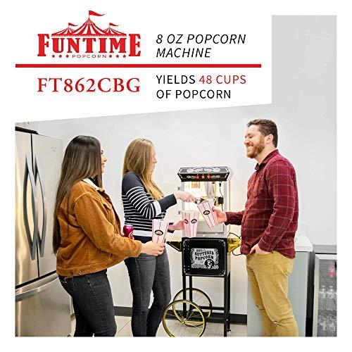 Funtime Funtime Sideshow Popper 8-Ounce Hot Oil Popcorn Machine with Cart, Black/Gold