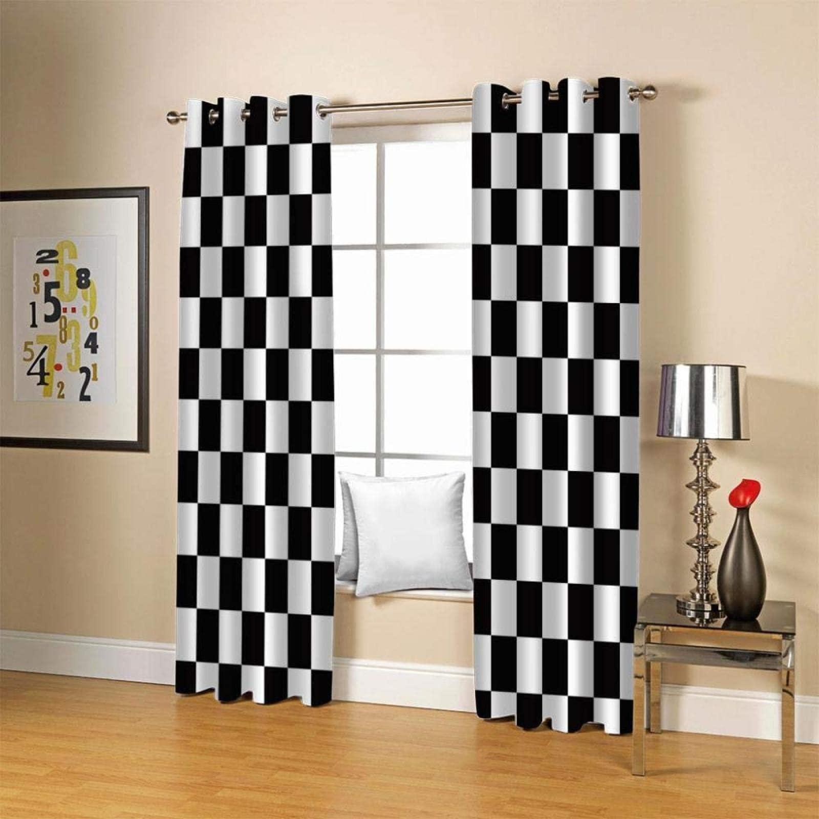 HUENEL Checkered Flag Racing Blackout Curtains, Black and White Checkerboard Window Print Curtain, Grommet Creative 2 Panels Window Curtain, for Adult Bedroom Living Room Kids Room Office,52"W x 84"L