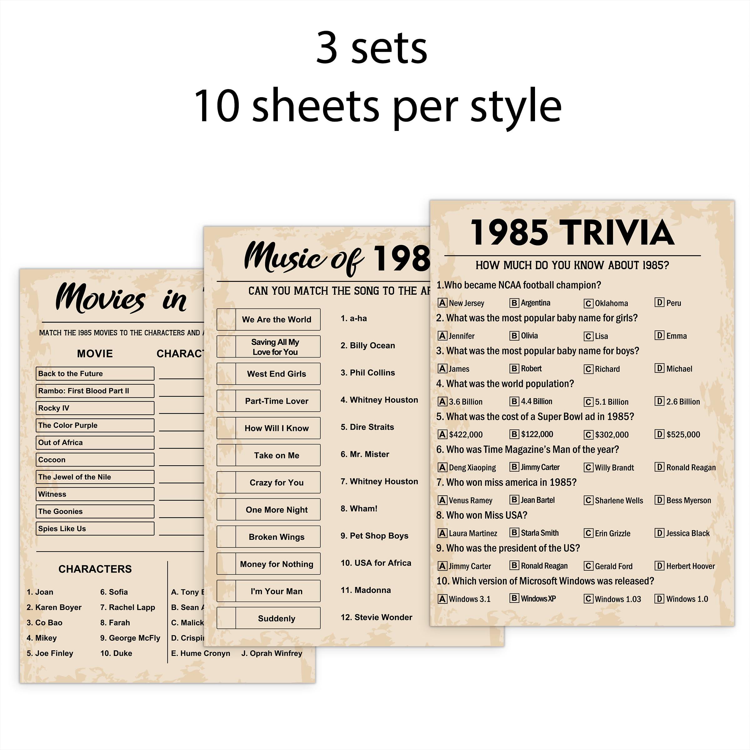 QUPT 40th Birthday Party Games, Set of 3 Activities for 10 Guests, Born in 1984 Games Bundle, Birthday Party Supplies for Adults, Pack of 30 Cards