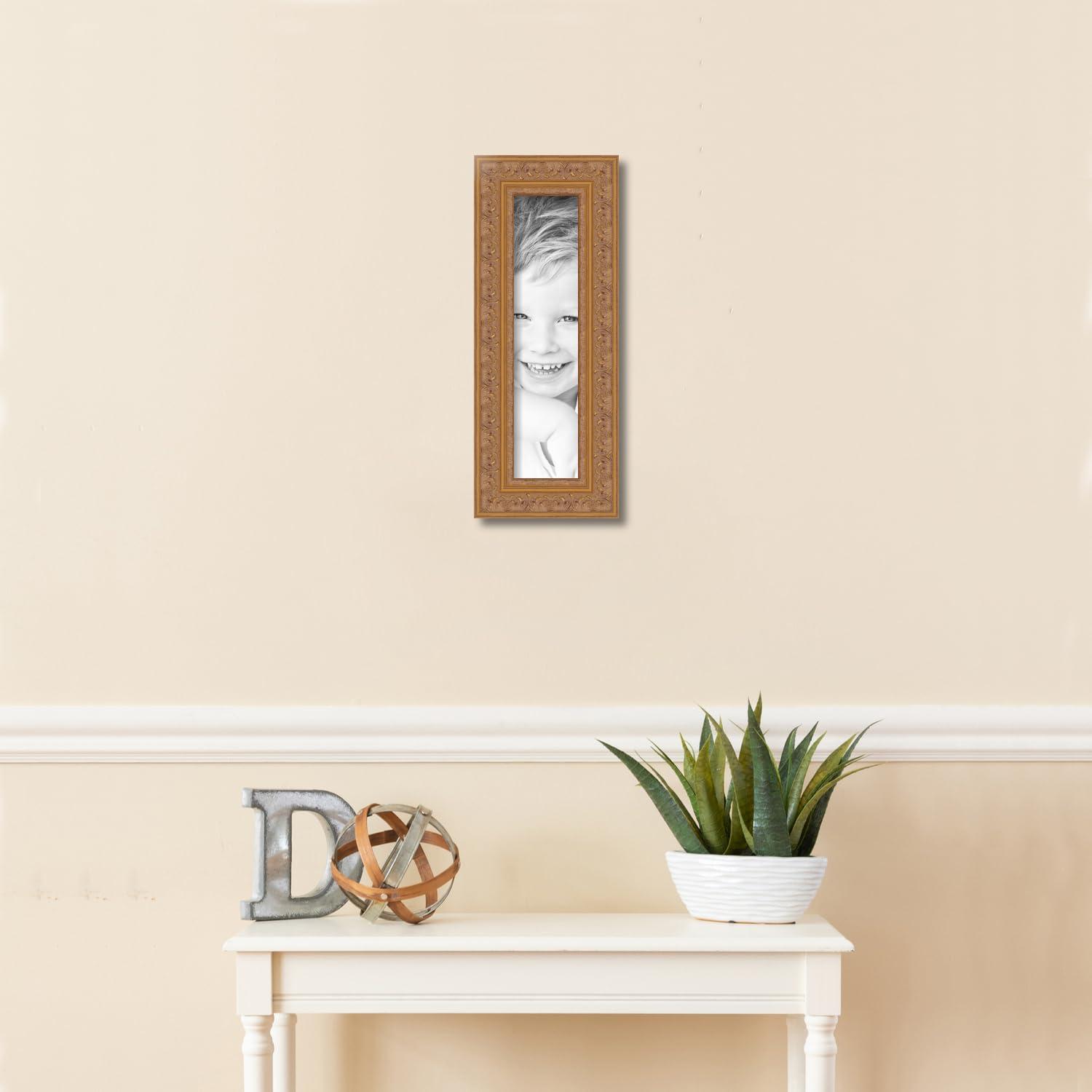 ArtToFrames ArtToFrames 4x16 Inch Multi Picture Frame, This 2.25 Inch Custom Wood Poster Frame is Wide Gold with Green Tones - Comes with Regular Glass and Corrugated Backing (2WOMOM78998-4x16)