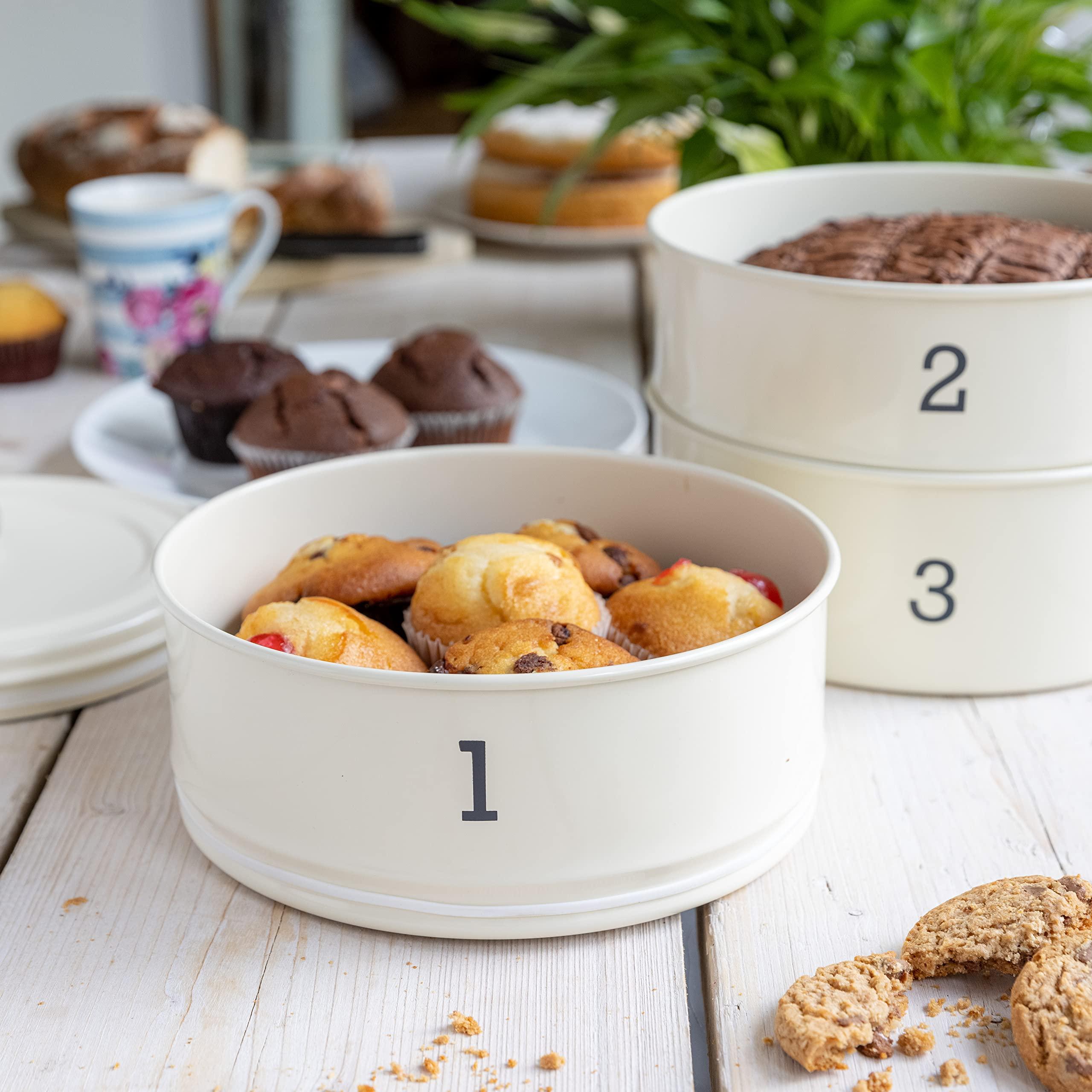 KitchenCraft Kitchen Craft Living Nostalgia 3-Tier Metal Cake Storage Tin, 22 x 27 cm (8.5 x 10.5 Inches) - Antique Cream