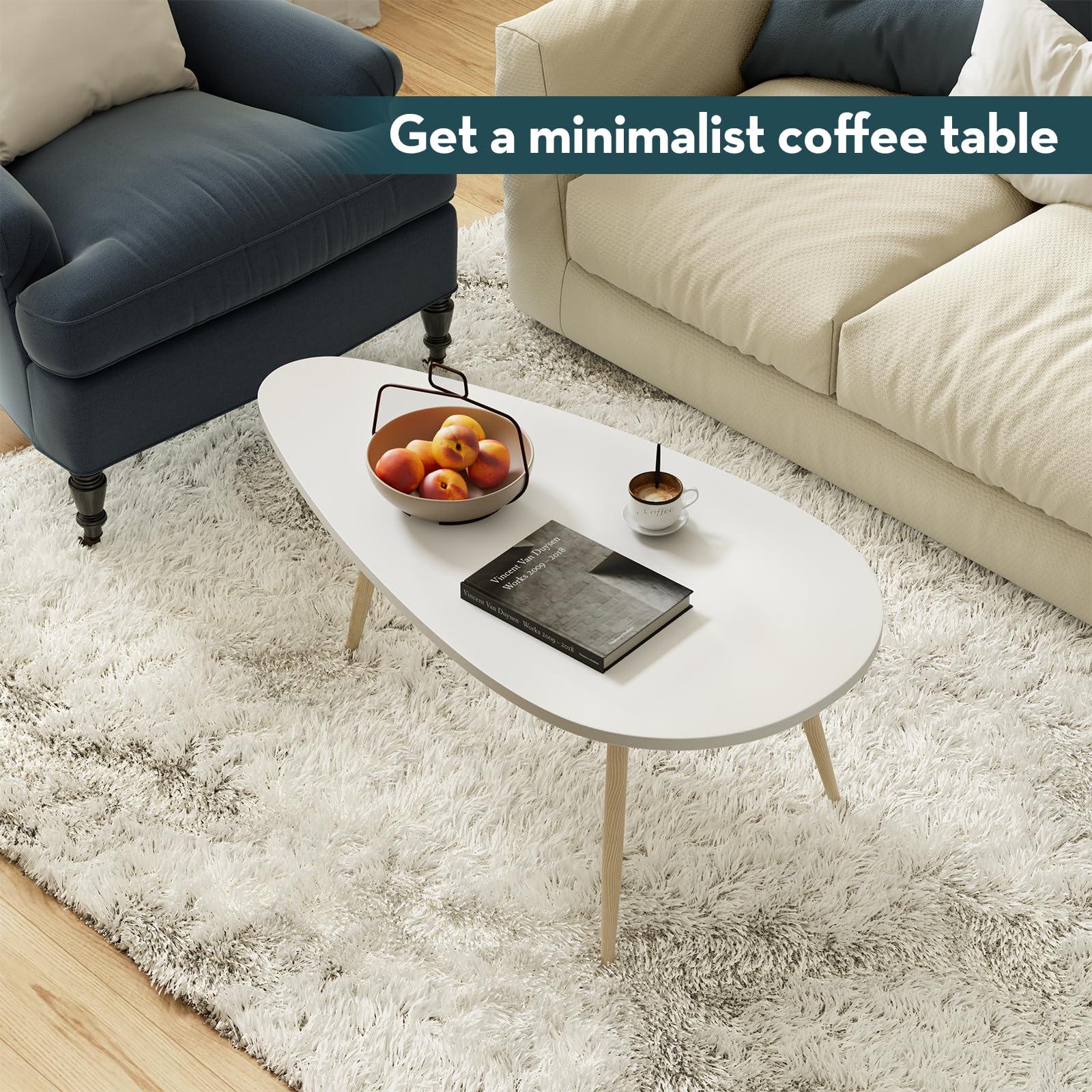 SAYGOER SAYGOER Modern Coffee Table White Oval Coffee Tables for Living Room Simple Center Table for Small Space Home Office Easy Assembly 22.2\" D x 42.5\" W x 17.1\" H, White