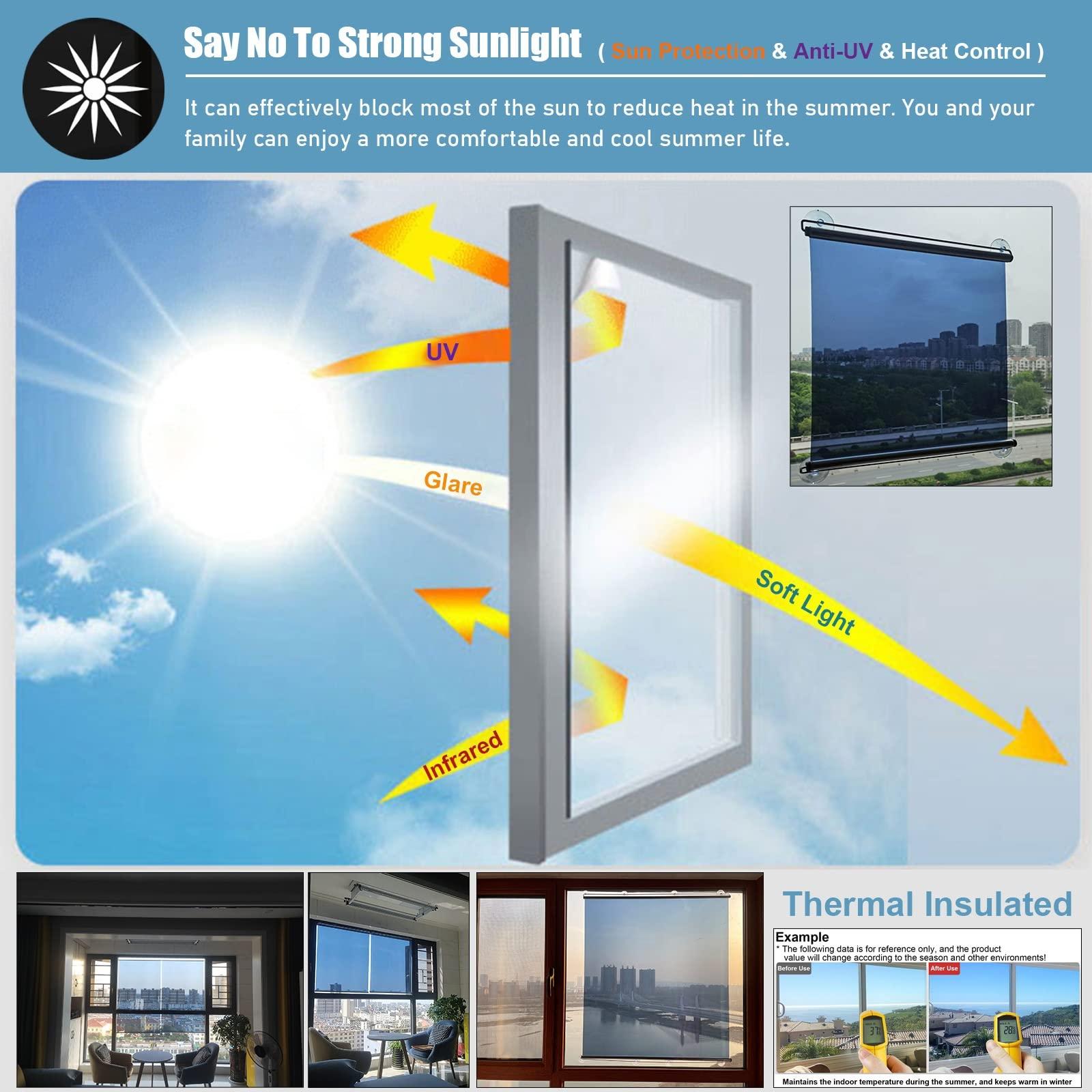 LXLF LXLF Punch-Free One-Way Mirror Roller Blind with Suction Cups, Sun Protection UV Blocking Reflective Heat Control Roll-Up Shade for Summer (Size : 93x150cm/36.6x59in)