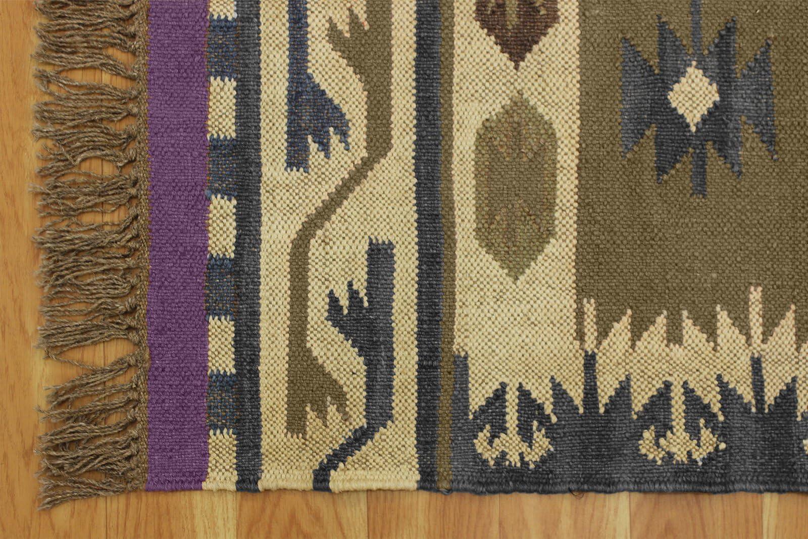 CASAVANI CASAVANI Kilim Rug 7x7' Square Large Area Rug - Hand Woven Wool Jute Rug Grayish Brown & Gray Flatweave Rug for Indoor/Outdoor Use Ideal High Traffic Area Bedroom Kitchen Dining Room