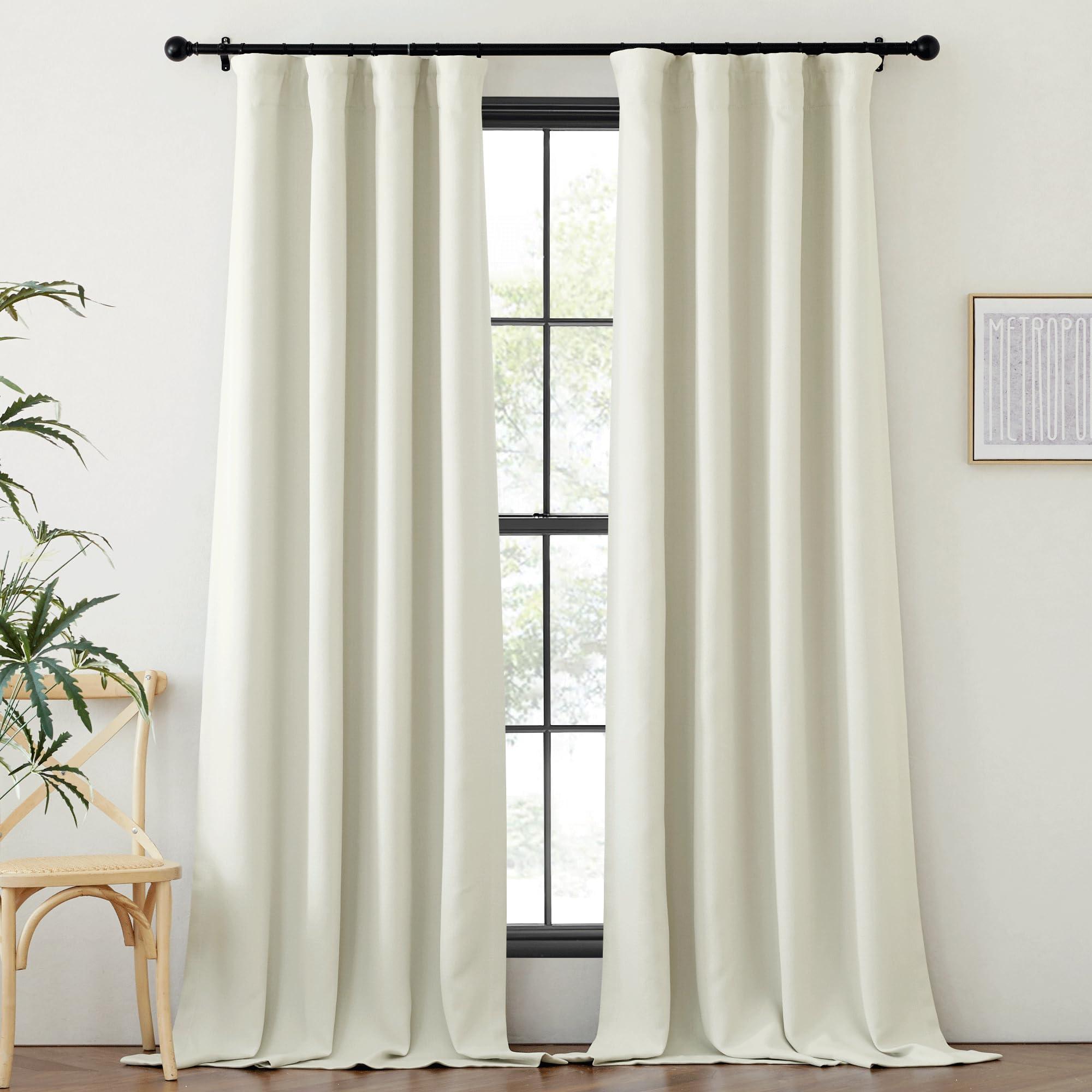 NICETOWN NICETOWN Room Darkening Curtains 84 inch Length 2 Panels Set, Dual Rod Pockets & Hook Belt Light Blocking Thermal Curtains Sound Reducing Window Treatments for Living Room, Natural, W52 x L84