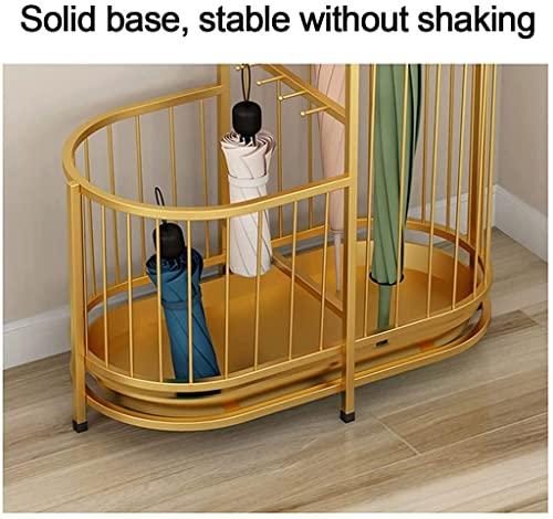 KYTGFH KYTGFH Umbrella Stand, Modern Metal Umbrella Rack, Umbrella Stand Holder for Entryway, Umbrella Stands Indoor with Drip Water Tray and 5 Fixing Hooks, Walking Stick Holders Part,Gold,Large