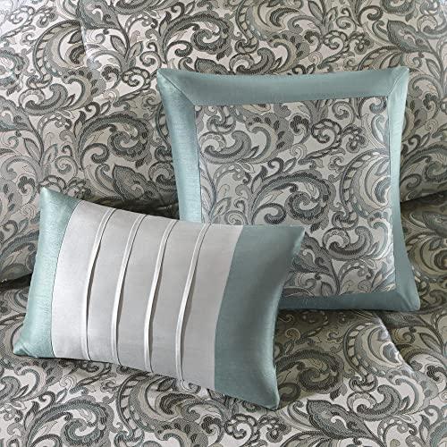 Madison Park Essentials Madison Park Essentials Brystol 24 Piece Room in a Bag Faux Silk Comforter Jacquard Paisley Design Matching Curtains - Down Alternative Hypoallergenic All Season Bedding-Set, Cal King, Teal 24 Piece