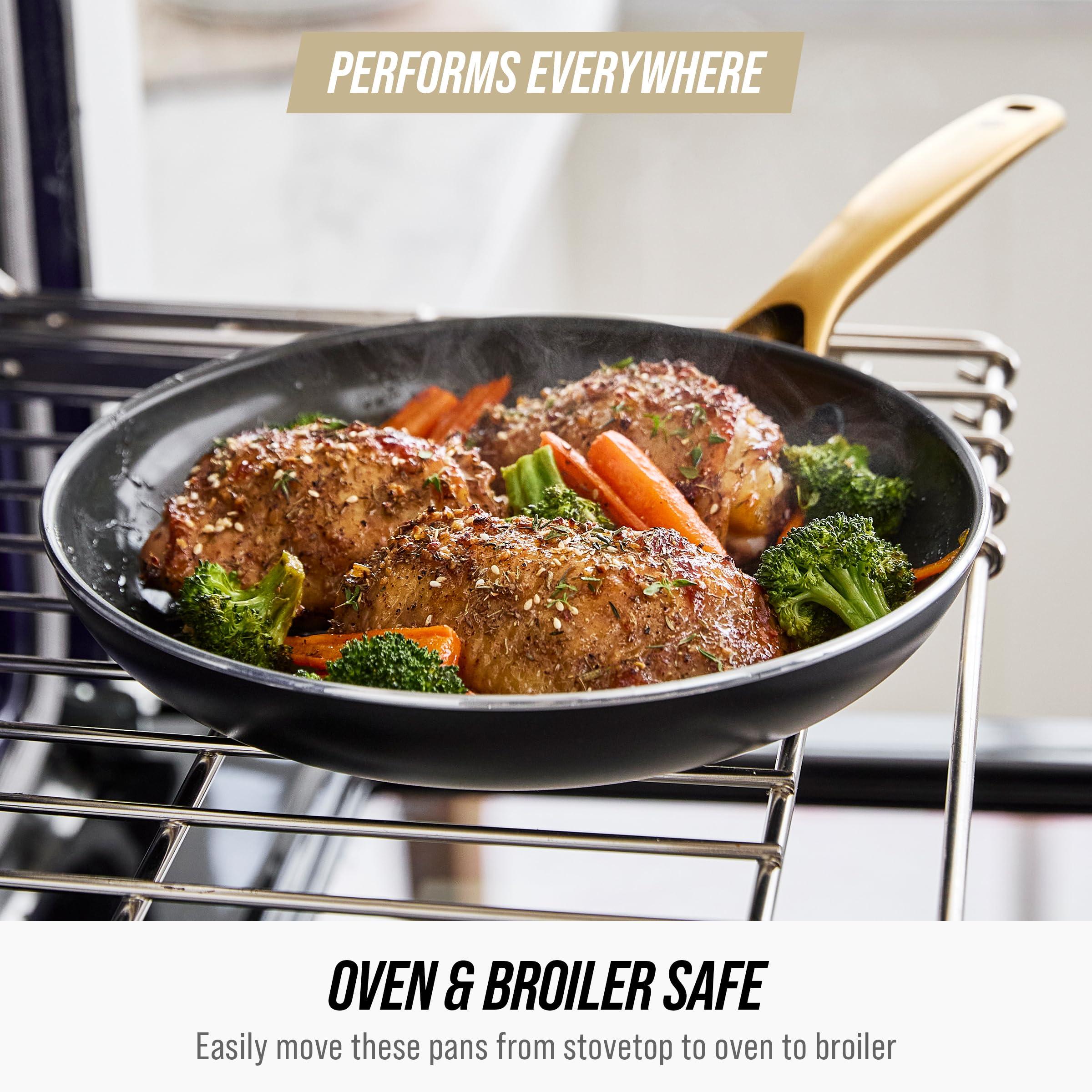 Blue Diamond Blue Diamond Gold 14 Piece Cookware Pots and Pans Set, Induction Suitable, Diamond Infused PFOA & PFAS-Free Ceramic Nonstick, Durable Metal Utensil Safe, Dishwasher Safe, Gold Handle, Black