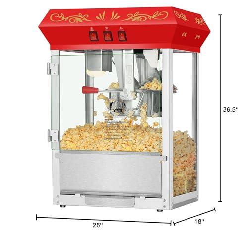 Superior Popcorn Company Movie Night Countertop Popcorn Machine - 3 Gallon Popper - 8oz Kettle, Old Maids Drawer, Warming Tray, Scoop by Superior Popcorn Company (Red)
