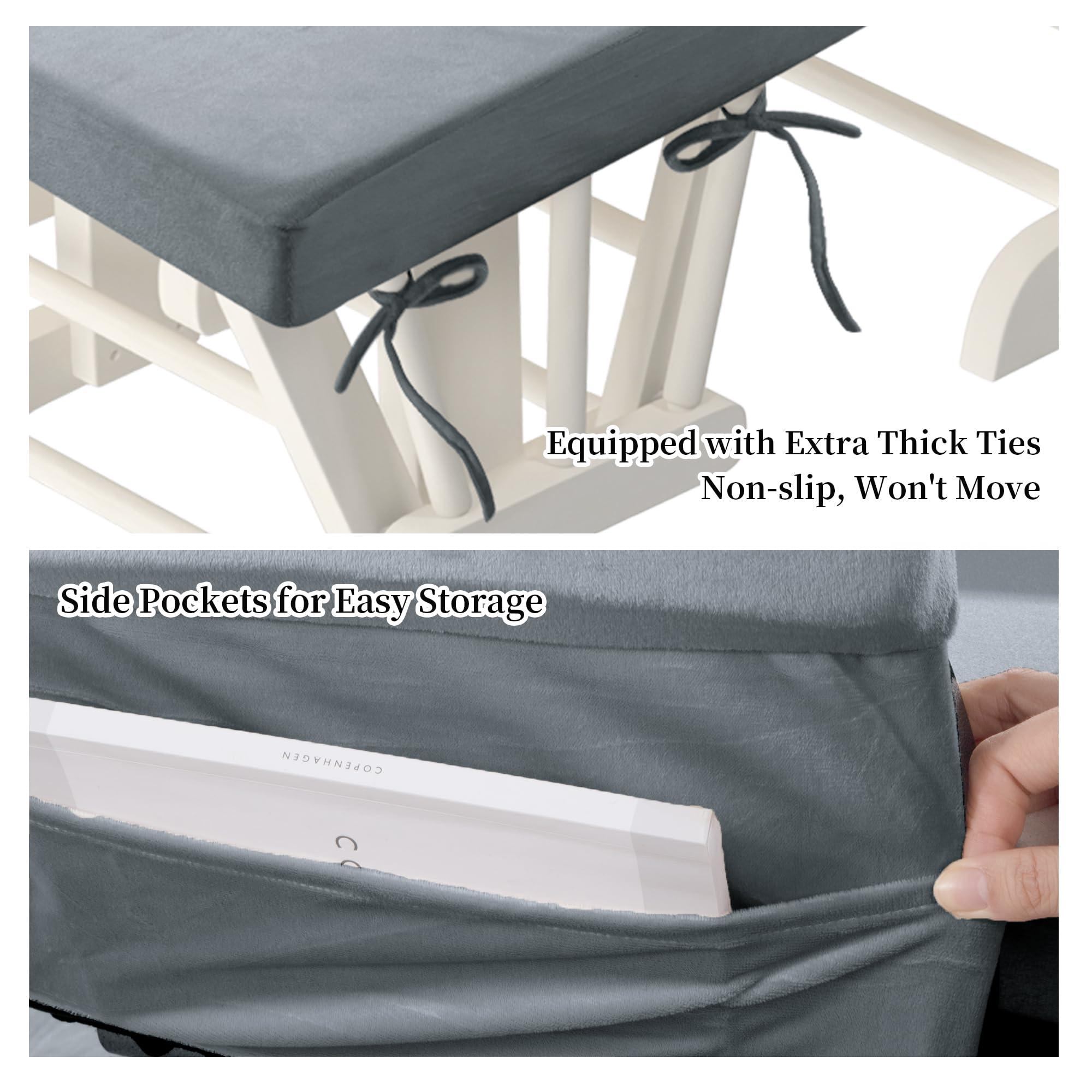 HOMBYS HOMBYS Glider Rocker Replacement Cushions 5 PCS with Storage Side Pocket, Velvet Fabric, Foam & Microfiber Filling, Non-slip & Washable,Thickened & Supportive, Designed for Glider Rocking Chair