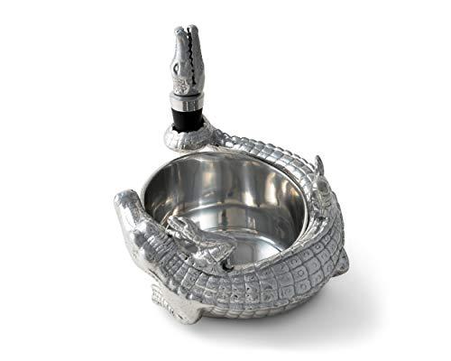 Arthur Court Arthur Court Designs Aluminum Alligator Wine Coaster / Holder and Bottle Stopper Set Gator Florida Décor 4 inch Diameter 3.5 inch Tall