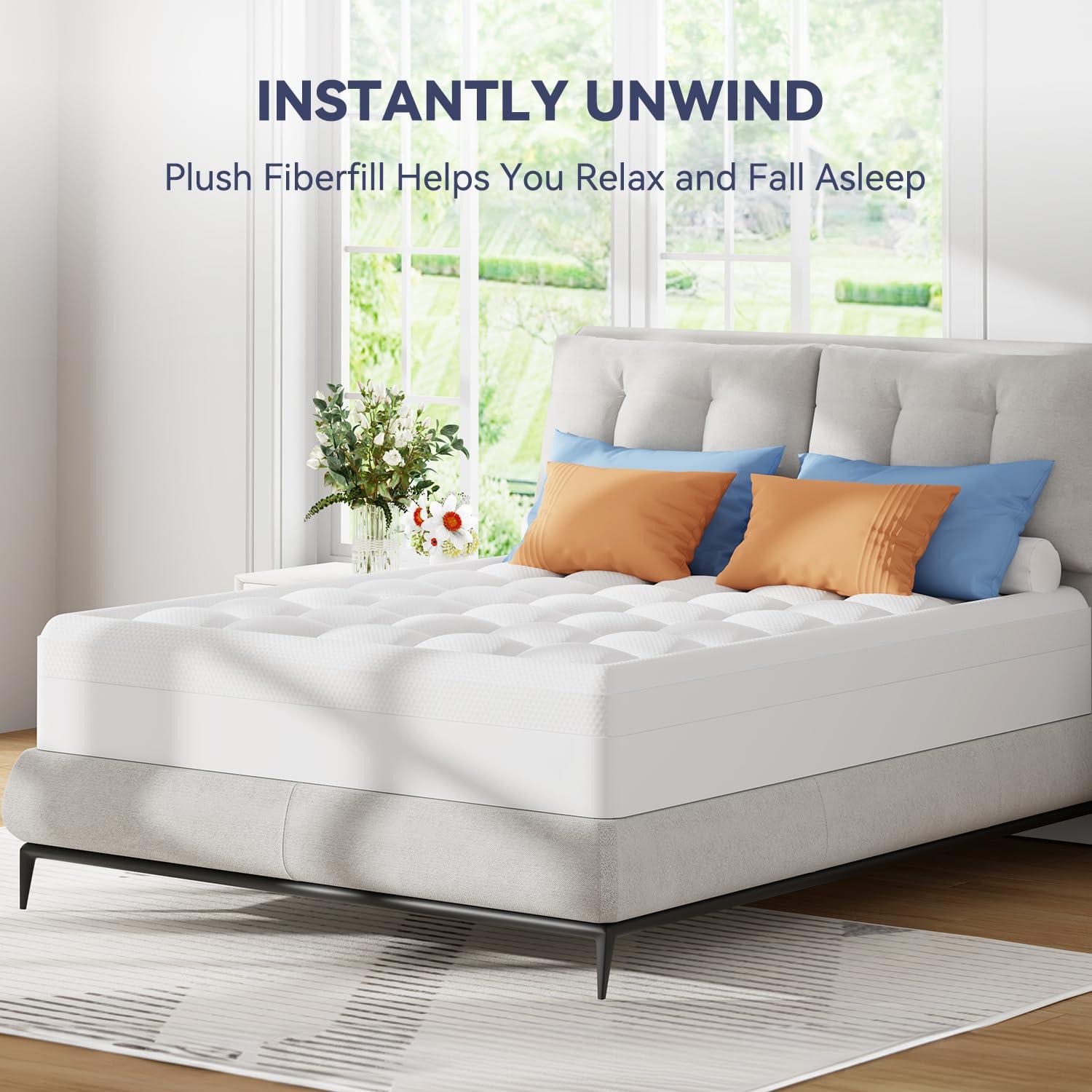 ELEMUSE ELEMUSE Dual Layer 3 Inch Memory Foam Mattress Topper King, 2 Inch Cooling Gel Memory Foam Plus 1 Inch Down Alternative Pillowtop Mattress Pad, Viscose Made from Bamboo Cover, Soft Comfort Support