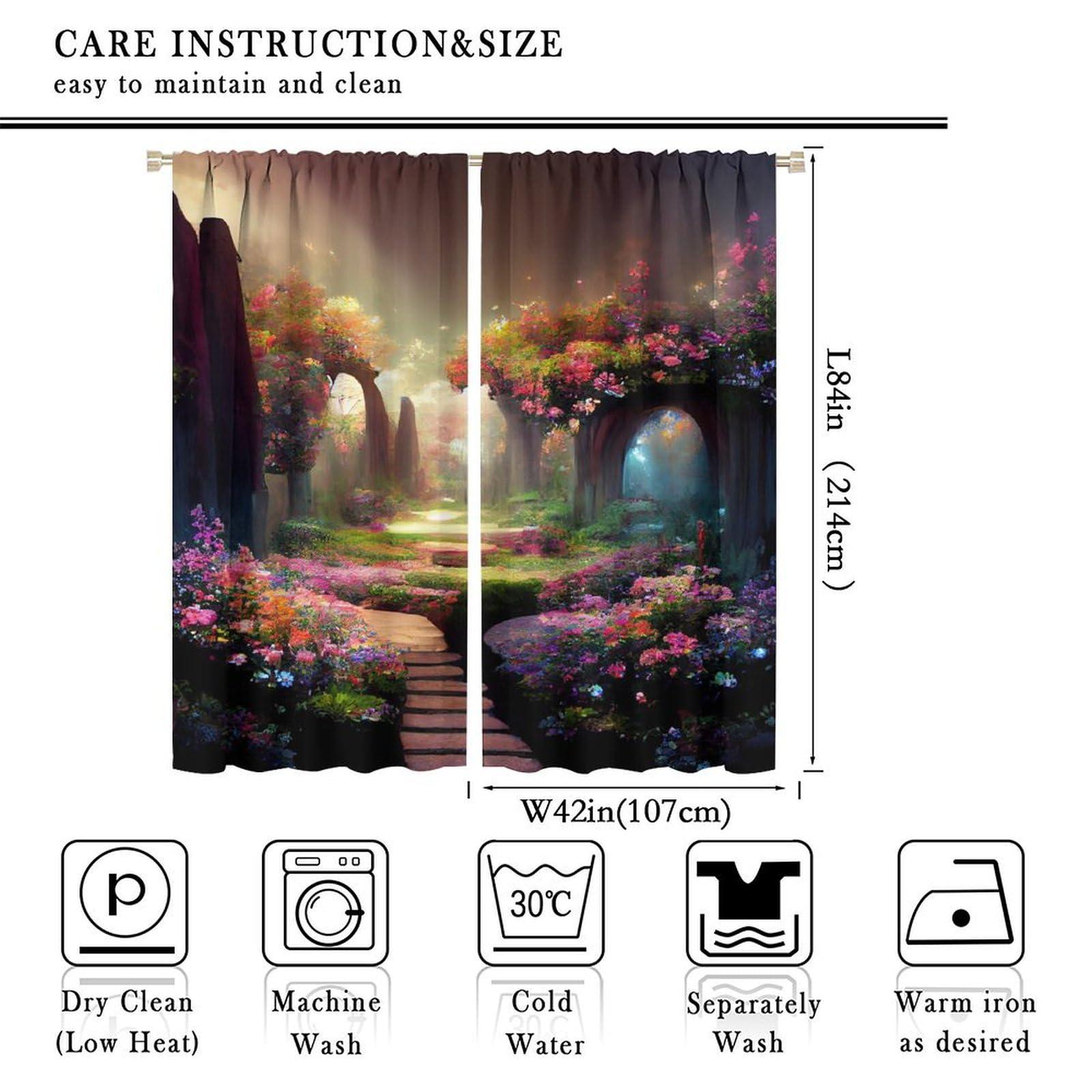 DDCBNS DDCBNS Magical Garden Windows Curtains,Fantasy Forest Window Treatments for Bedroom Living Room Dreamland Nature Landscape Flowers Trees Drapes 2 Panels Set,Total Size 84 x 84 Inch