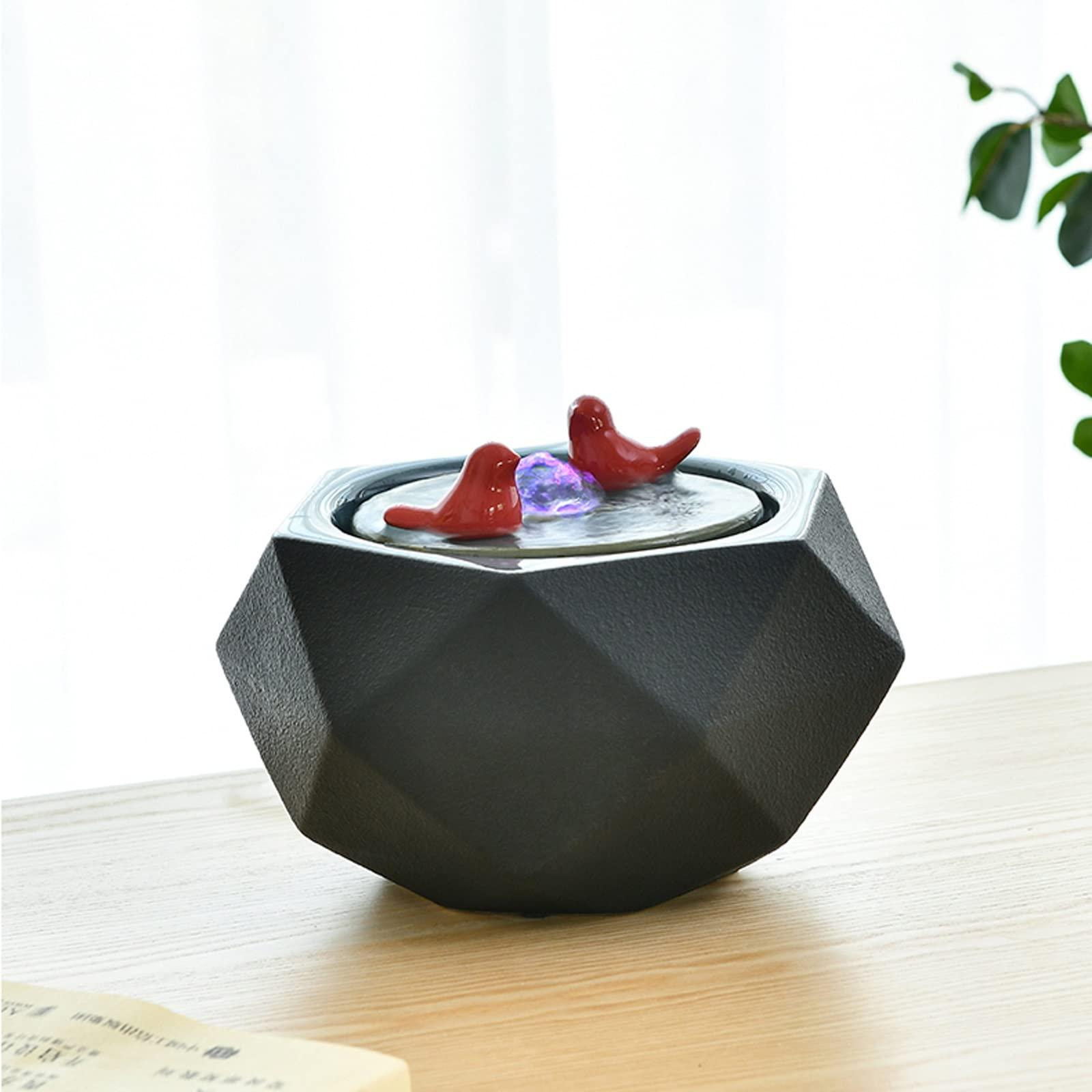 HASMI Tabletop Fountain Tabletop Water Fountain Indoor Relaxation Water Fountains Feng Shui Waterfall Fountain with Cutting Surface and Bird Sculpture Decoration for Home Living Room Office Decor Desktop Fo