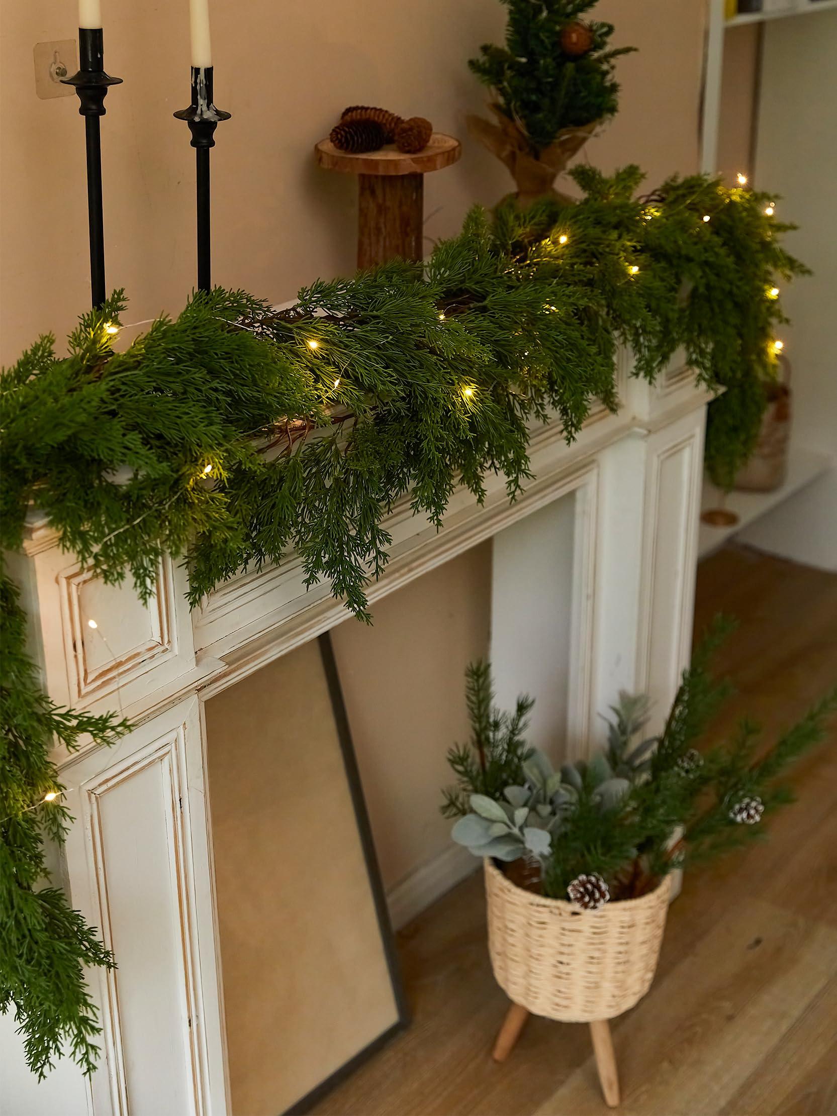 PARTY JOY 6FT PARTY JOY Seasonal Artificial Christmas Garland with Lights Pine Needle Cypress Garland for Holiday Winter Indoor Outdoor Decor