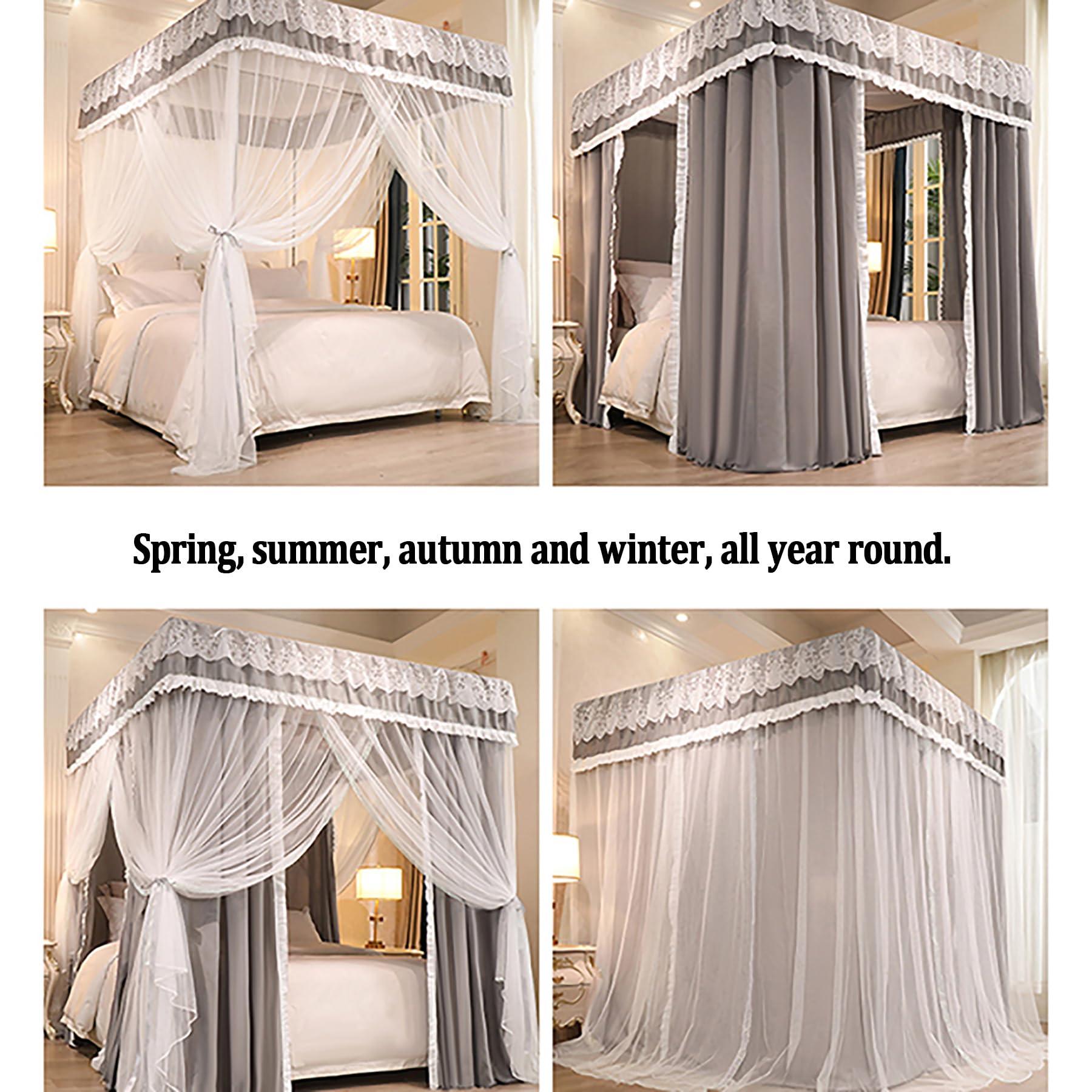 TYXFHSMY Princess Bed Netting Canopy for Stainless Steel Canopy Bed Frame Curtains 4 Corners Post Canopy Bed Curtain for Bedroom Decoration,King
