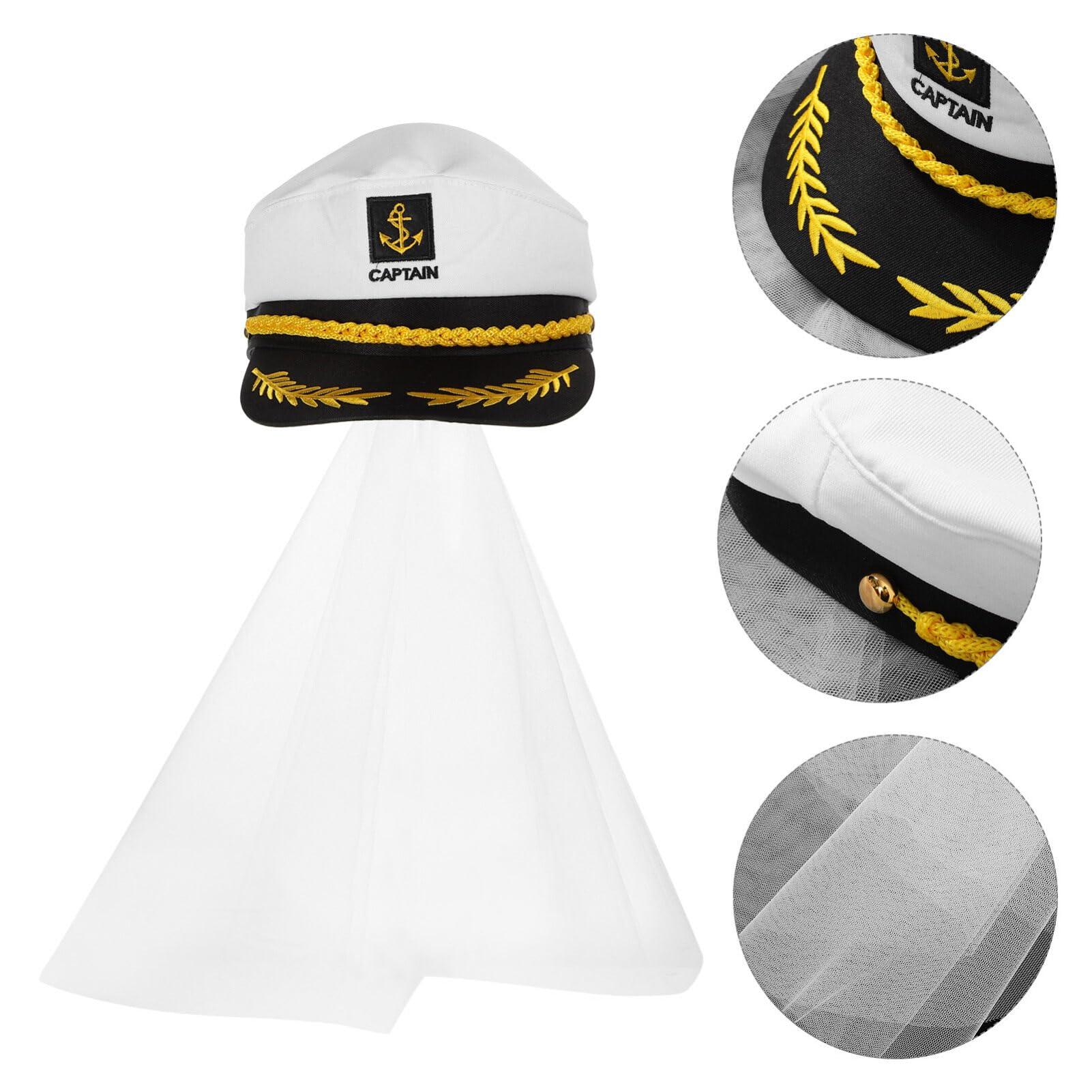 VOSAREA VOSAREA Bridal Sailor Captain Hat with White Veils Bachelorette Party Favor Bridal Party Hats Bride Cap for Bride to Be Beach Boat Nautical Yacht Cosplays Costumes