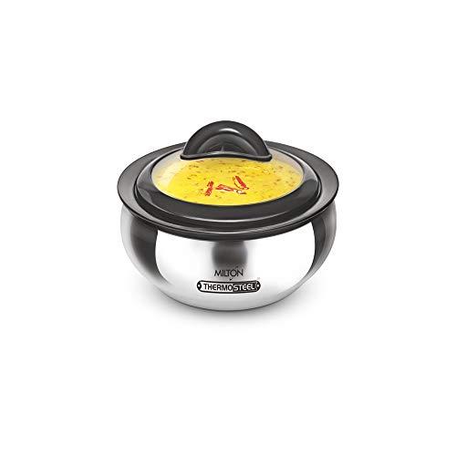 MILTON Milton Casserole with Glass Lid Set of 3 for Hot Food, Insulated Hot Pot, Stainless Steel, Serving Box (bowl, dish) for Food and Roti, Sizes 19 oz, 41 oz and 66 oz, Clarion