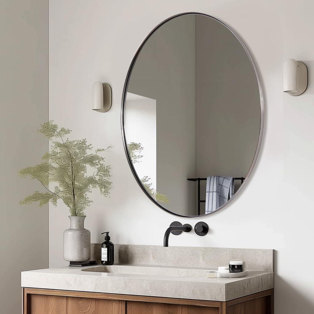 ANDY STAR ANDY STAR Brushed Nickel Oval Wall Mirror, 20x28, Modern Bathroom Mirror, Sturdy Stainless Steel Frame, Clear Reflection, Anti-Corrosion Backboard