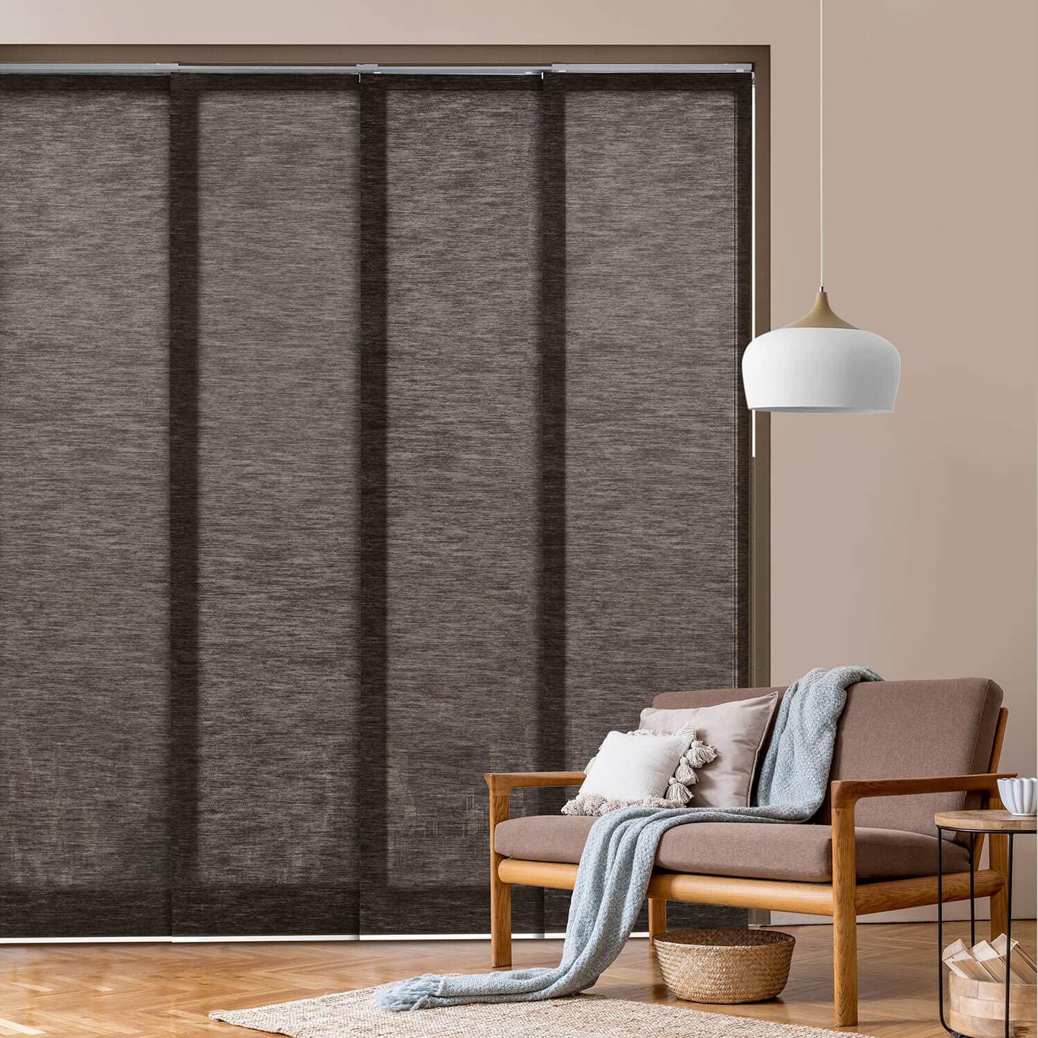 GoDear Design GoDear Design Adjustable Sliding Panel Track Blinds 45.8"- 86" W x 96" H, Extendable Vertical Blinds for Windows Patio Doors Room Dividers, See-Through Trimmable Jute Fabric, Semi-Privacy, Pu'er Tea