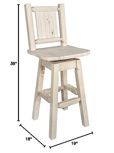 Montana Woodworks Montana Woodworks Homestead Collection Counter Height Barstool with Back & Swivel, Laser Engraved Elk Design, Ready to Finish