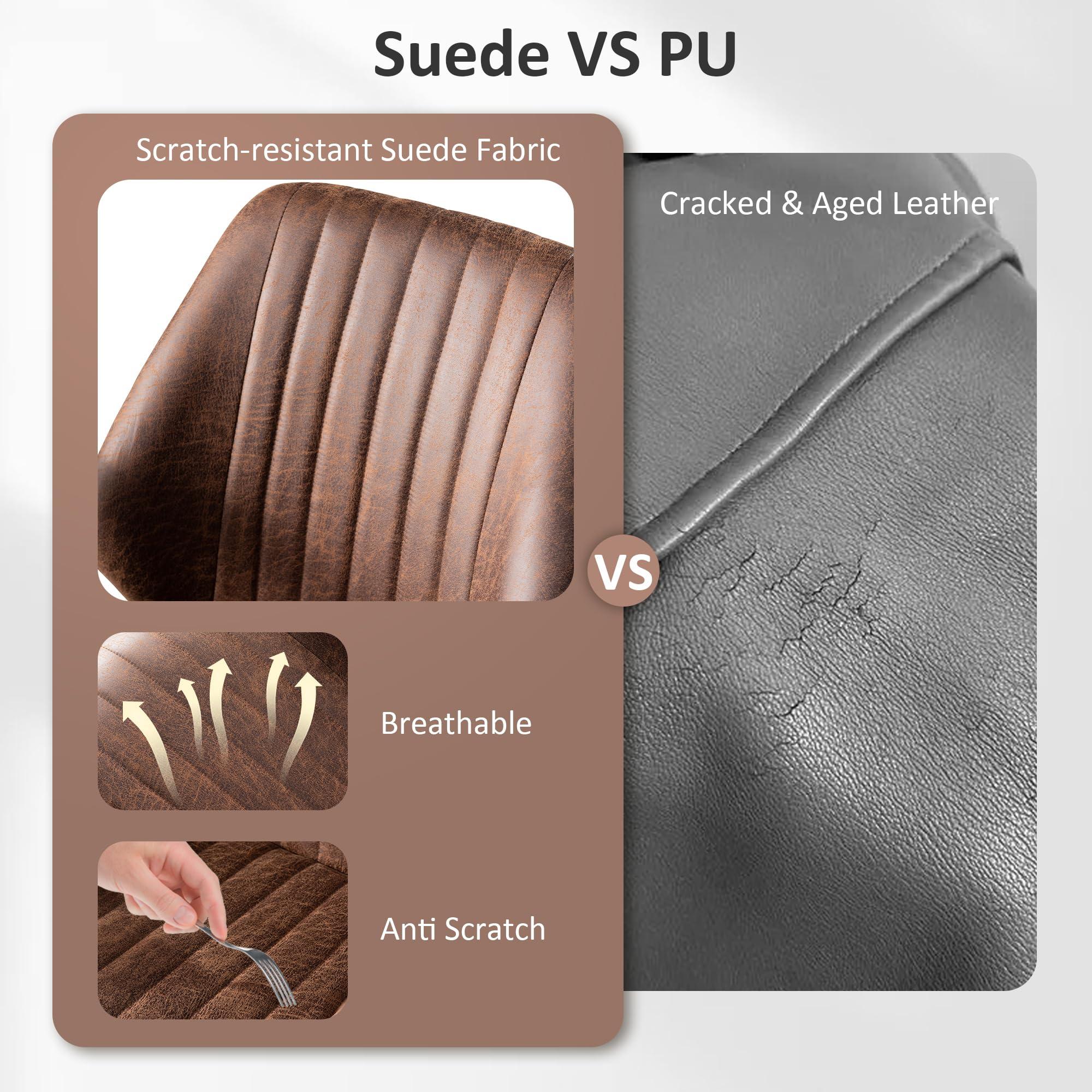 ovios ovios Home Office Chair with Rolling Swivel Wheels, Mid Back Faux Suede Leather Chair with Armrests, Mid-Century Modern Desk Computer Chair for Executive Office, Dark Brown