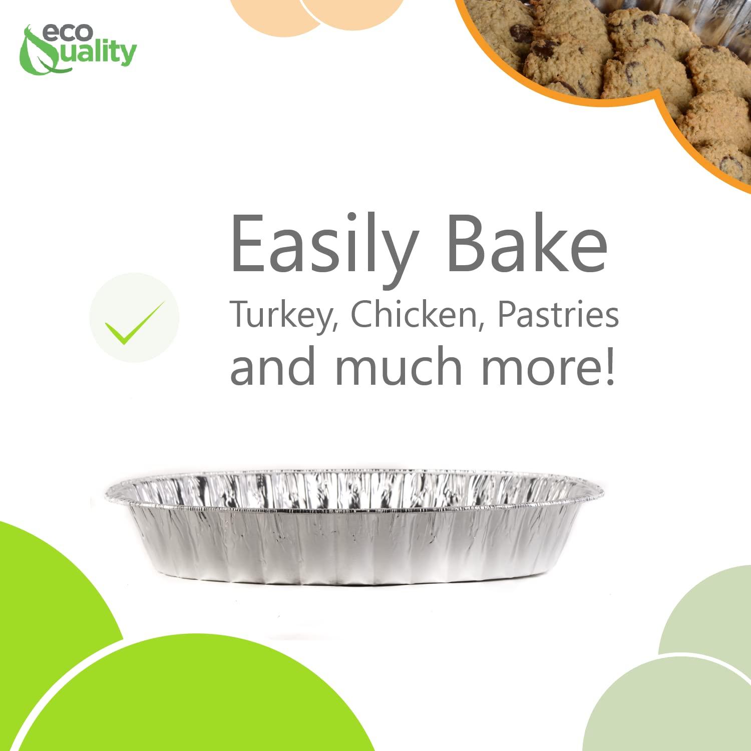 EcoQuality 90 PACK - Disposable Durable Oval Roaster Pan - Turkey Roasting Pans Extra Large, Heavy-Duty Aluminum Foil | Deep, Oval Shape for Chicken, Meat, Brisket, Roasting, Baking | Recyclable | USA MADE