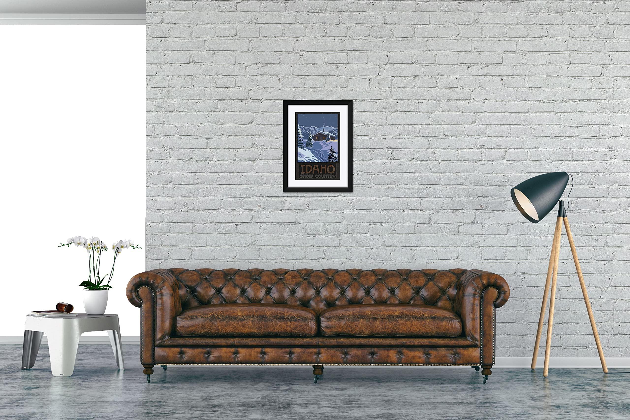 Northwest Art Mall Idaho Snow Country Winter Mountain Cabin Professionally Framed & Matted Art Print from Travel Artwork by Artist Paul A. Lanquist Framed Art Size: 18\" x 24\"