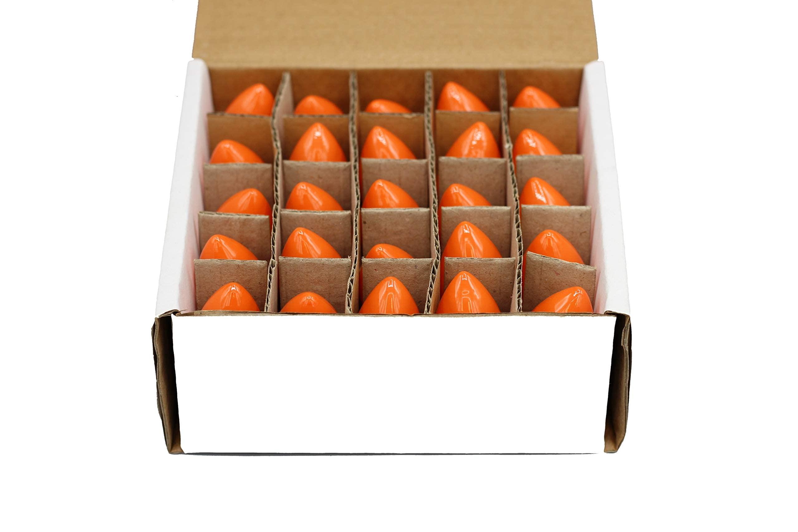 Creative Hobbies Creative Hobbies Box of 25 Light Bulbs, Ceramic Opaque Orange, Steady Burning, 7 Watt Incandescent, C7 Candelabra Base - Great for Christmas Strings and Halloween