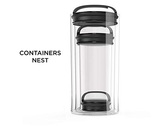 Prepara Best PREMIUM Airtight Storage Container for Coffee Beans, Tea and Dry Goods - EVAK - Innovation that Works by Prepara, Glass and Stainless, Soft Touch Black Handle, Mini