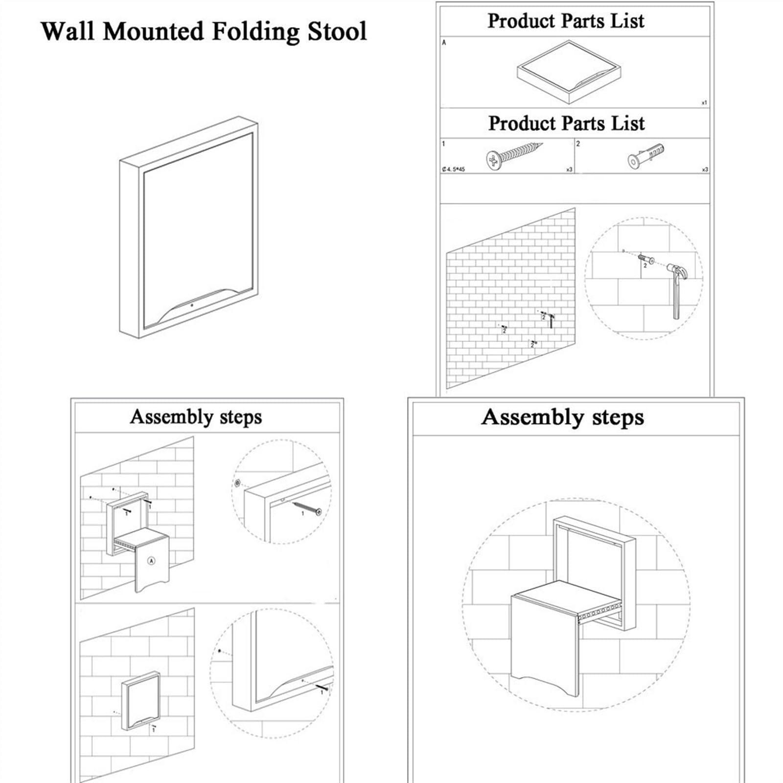 LFIEVO LFIEVO Wall Fold Up Chair Solid Wood Stool 6.8cm Thick Mini Wall Stool 40x40cm Entrance Shoe Changing Stool Porch Wardrobe Balcony Easy to Install (Color : Brown)