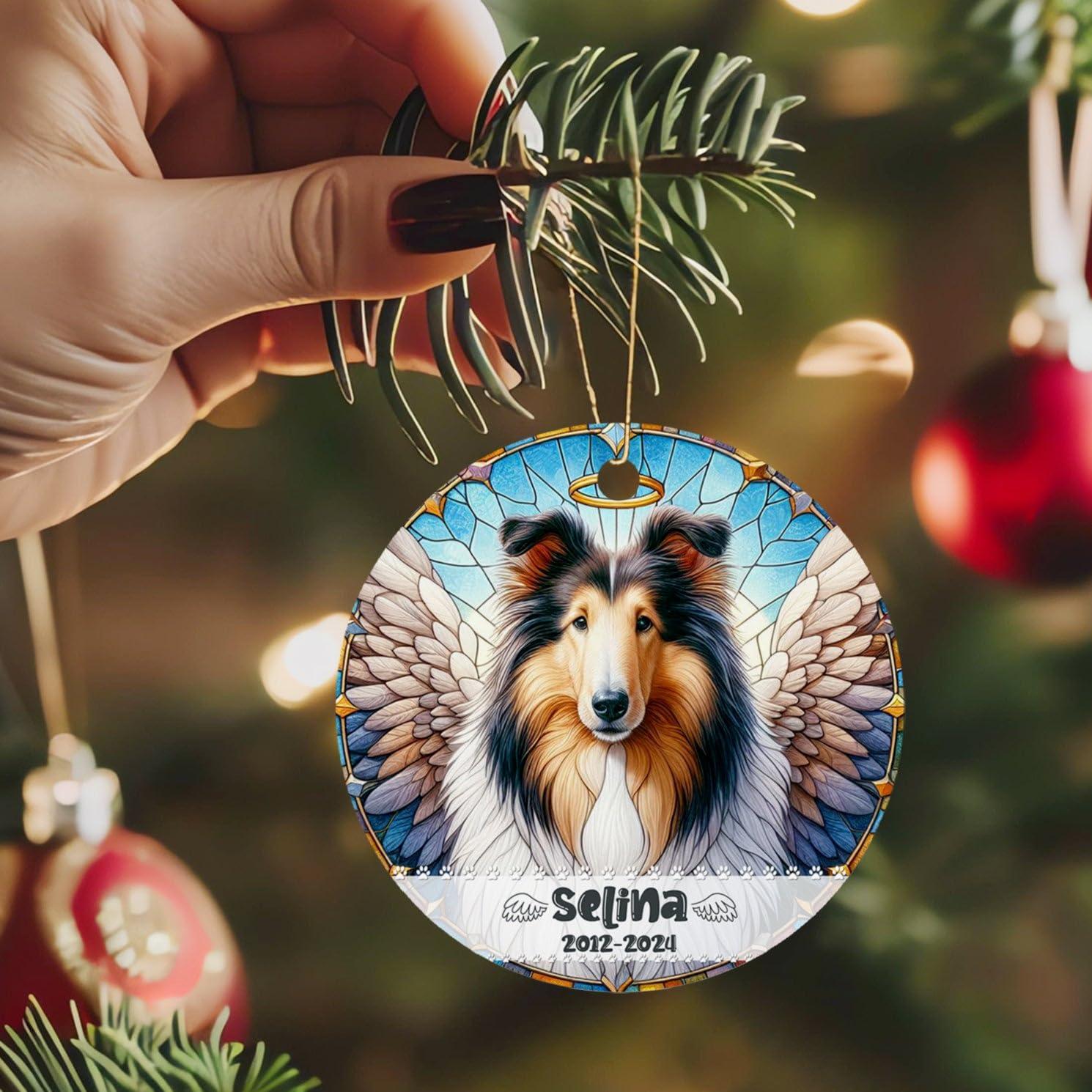 BixDori Rough Collie Memorial Ornament, Customized Rough Collie Sympathy Ornament with Name and Year, Personalized Dog Memorial Christmas Ornament 2024, Pet Loss Gifts, Rough Collie Remembrance Ornament Xmas