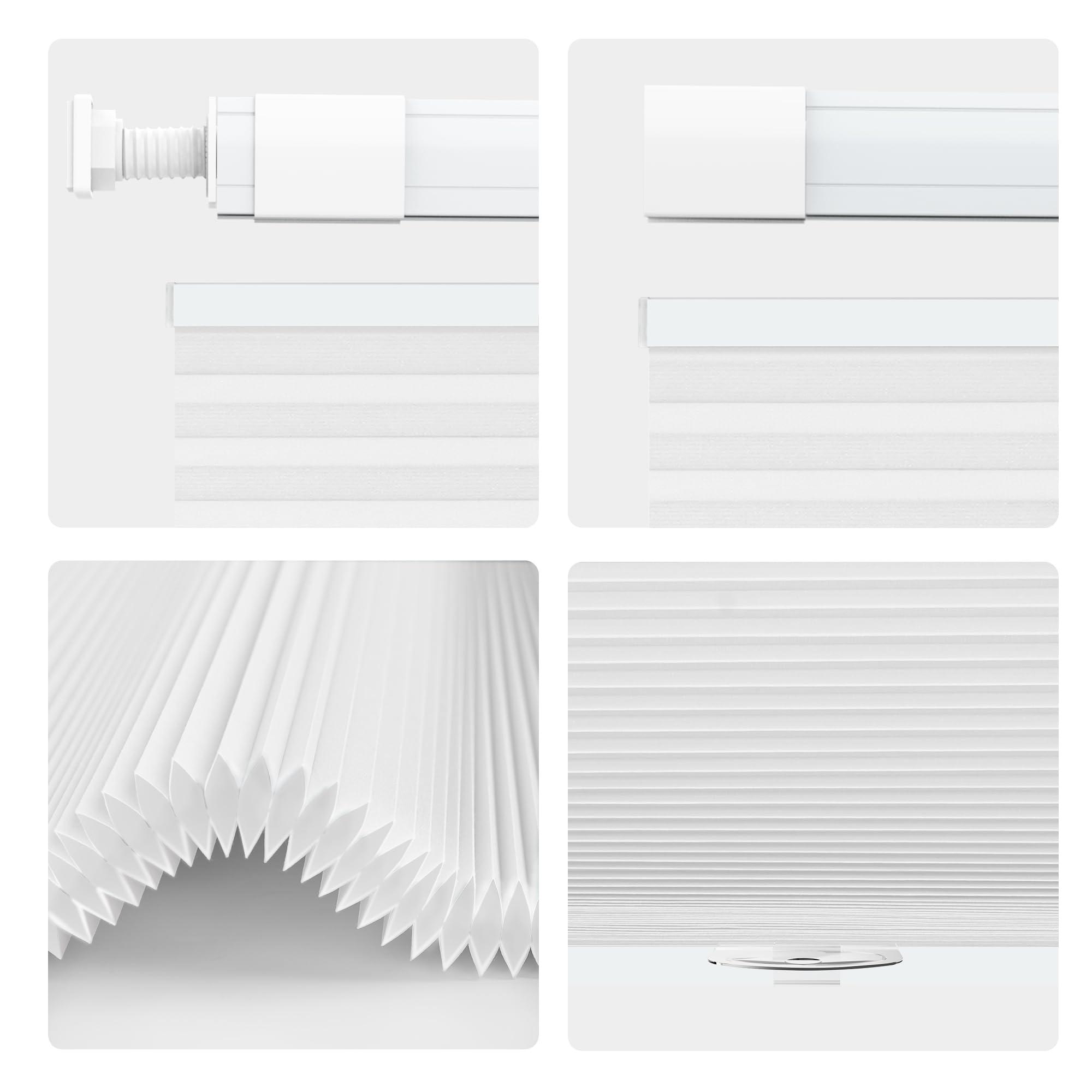 Hiifroy Hiifroy No Tools No Drill Blinds for Indoor Windows,Cordless Top Down Bottom Up Honeycomb Cellular Shades with 1" Fabric,Light Filtering White 30" W x 42" H