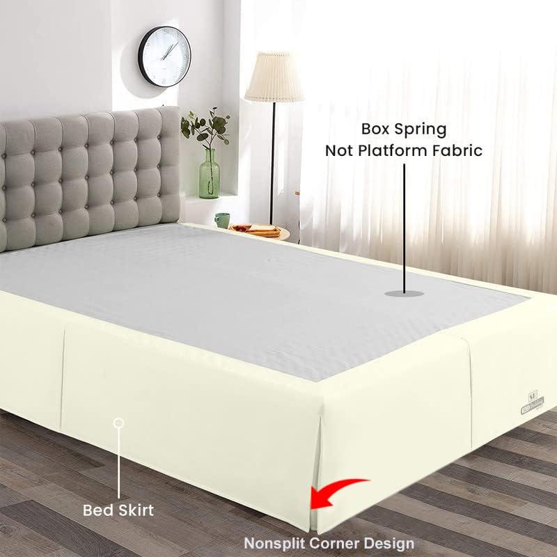 Comfort Beddings Comfort Beddings Magic Bed Skirt King 21 Inch Drop Bed Skirt 100% Cotton Blend No Mattress Lifter Wrap Around Bed Skirt with Pleated Split Corners - Ivory