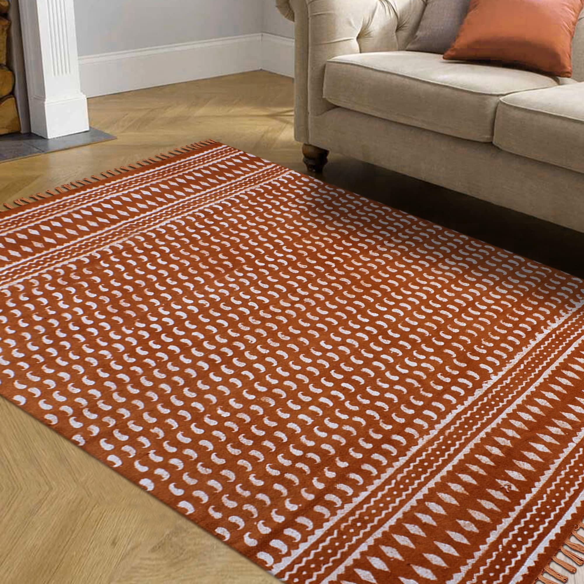 CASAVANI Kilim Rug 12x15 Area Rug Red & Beige Cotton Dhurrie Geometric Thick 0.19 inches Stone Easy Washable Rug Hand Wash Cotton Carpet Flatweave Rug Indoor Outdoor Rugs for Living Room, Bedroom