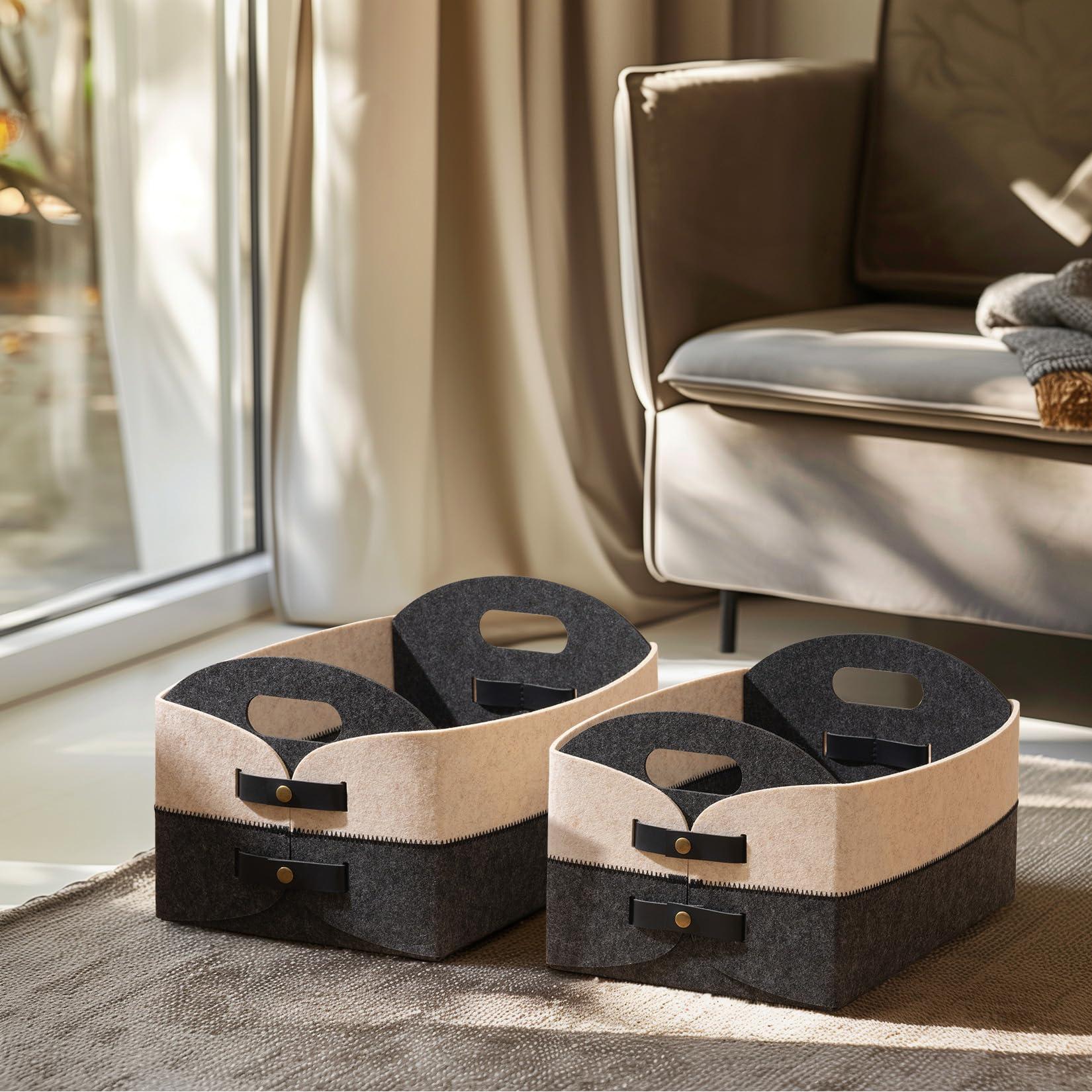 La Jolie Maison La Jolie Maison 2 Pack Foldable Felt Storage Bins, Rectangular Storage Containers for Closet Bedroom Office, Grey and Oatmeal