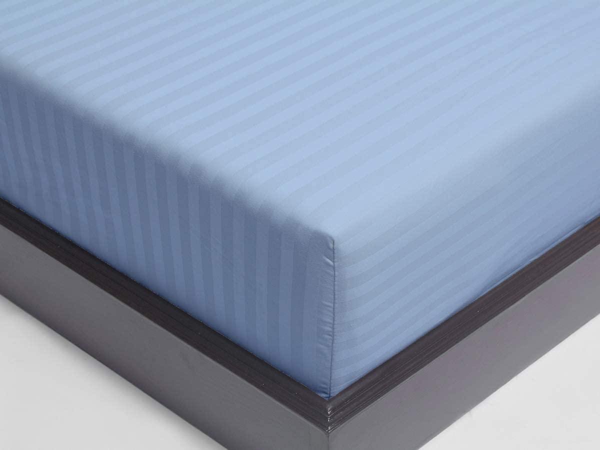Sheets N More Sheets N More 1000 Thread 100% Egyptian Cotton 1PC Fitted Sheet - Olymipic Queen/ Expanded Queen ,Light Blue ,Strip with Elastic All Around Fits Mattress Upto 26 Inches Deep Pocket