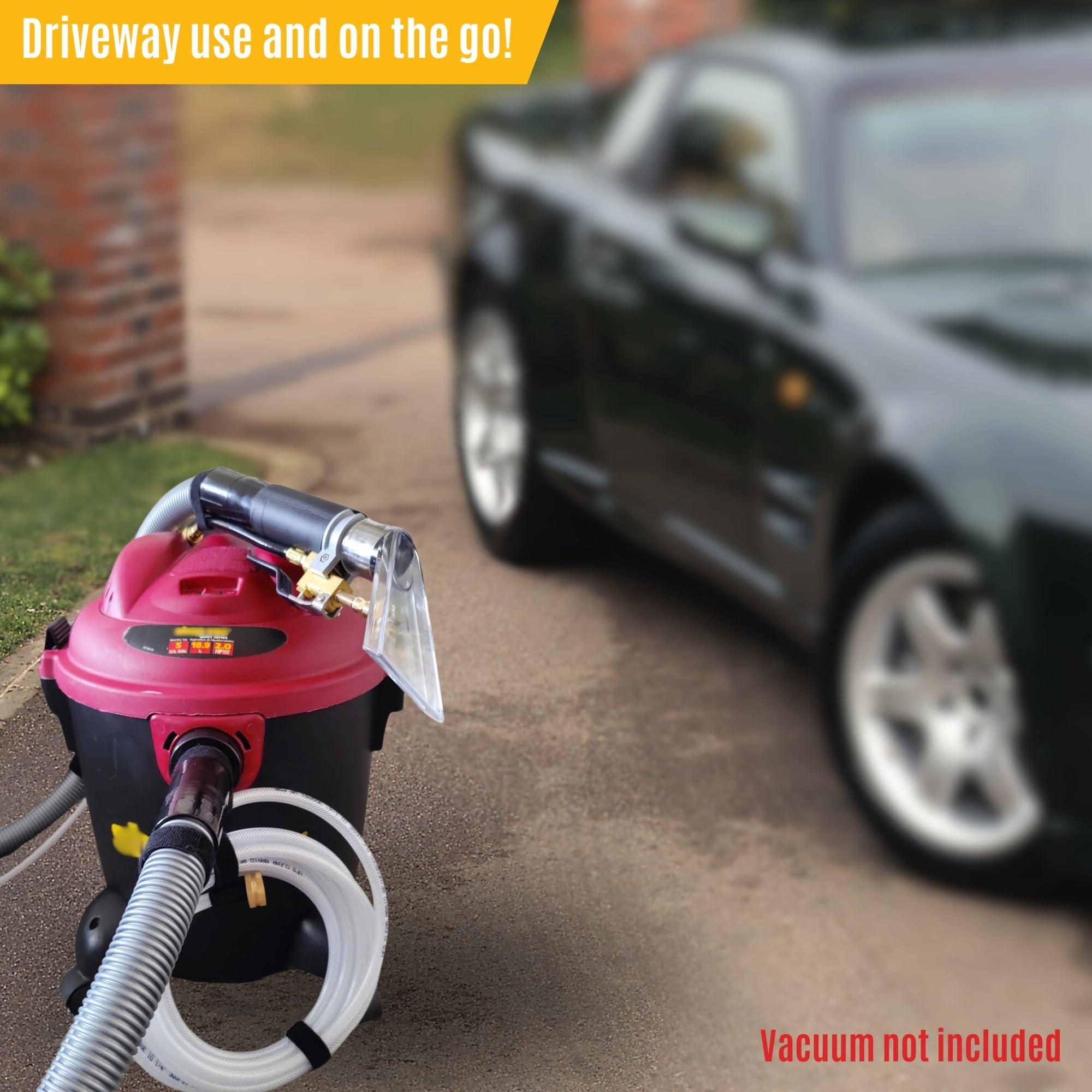 HiDetail HiDetail Shop Vac Extractor Kit with Wand and Hose, Adapter Converts Vacuum to carpet & upholstery Extractor for auto detailing & home, large, silver/black, HIDV2