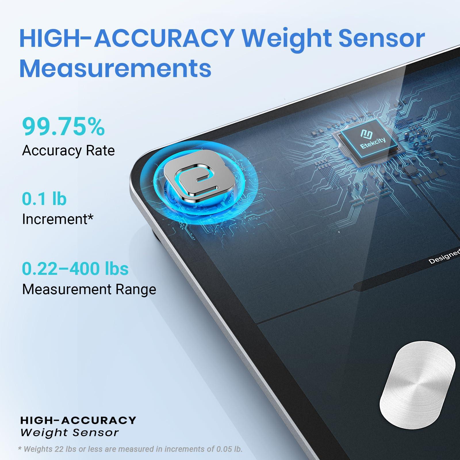 Etekcity Etekcity Food Kitchen Scale, Digital Grams and Ounces Medium, Black & Scale for Body Weight and Fat Percentage, Smart Accurate Digital Bathroom Body Composition Bluetooth Weighing Machine 400lb