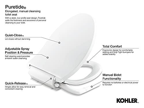 Kohler KOHLER 5724-0 PureWash M250 Elongated Bidet Toliet Seat, Manual Non-Electric Bidets for Existing Toilets, Adjustable Bidet Sprayer, White