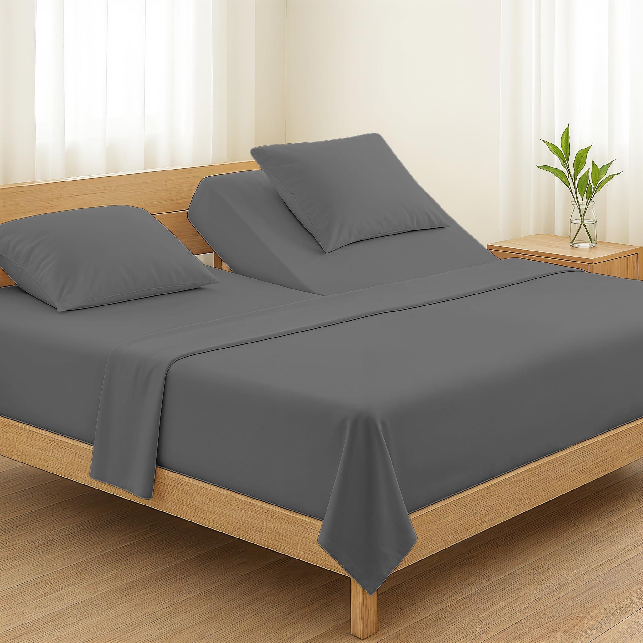 Carressa Linen Carressa Linen 100% Egyptian Cotton Split King Sheets Sets for Adjustable Bed - 800 Thread Count 5 PC Top Split King Sheet for Sleep Number Bed, Soft Cooling Sheets, Fits Mattress Upto 18\" - Dark Grey