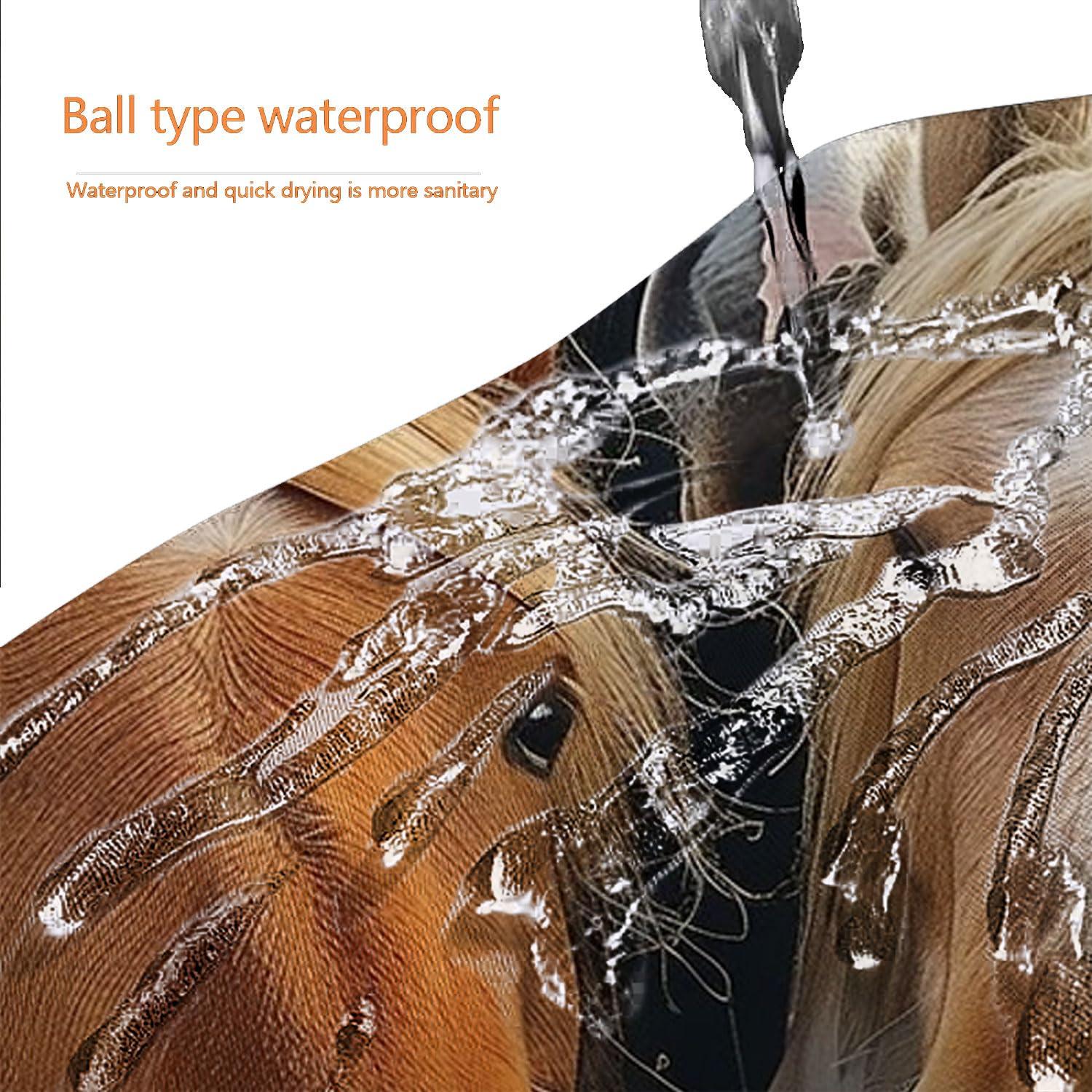 TprklhonE 4 Pcs Smiling Horse Shower Curtain Set with Non-Slip Rugs, Toilet Lid Cover and Bath Mat Wild Brown Horse Wild Animal Bathroom Decor Sets Accessories with 12 Hooks