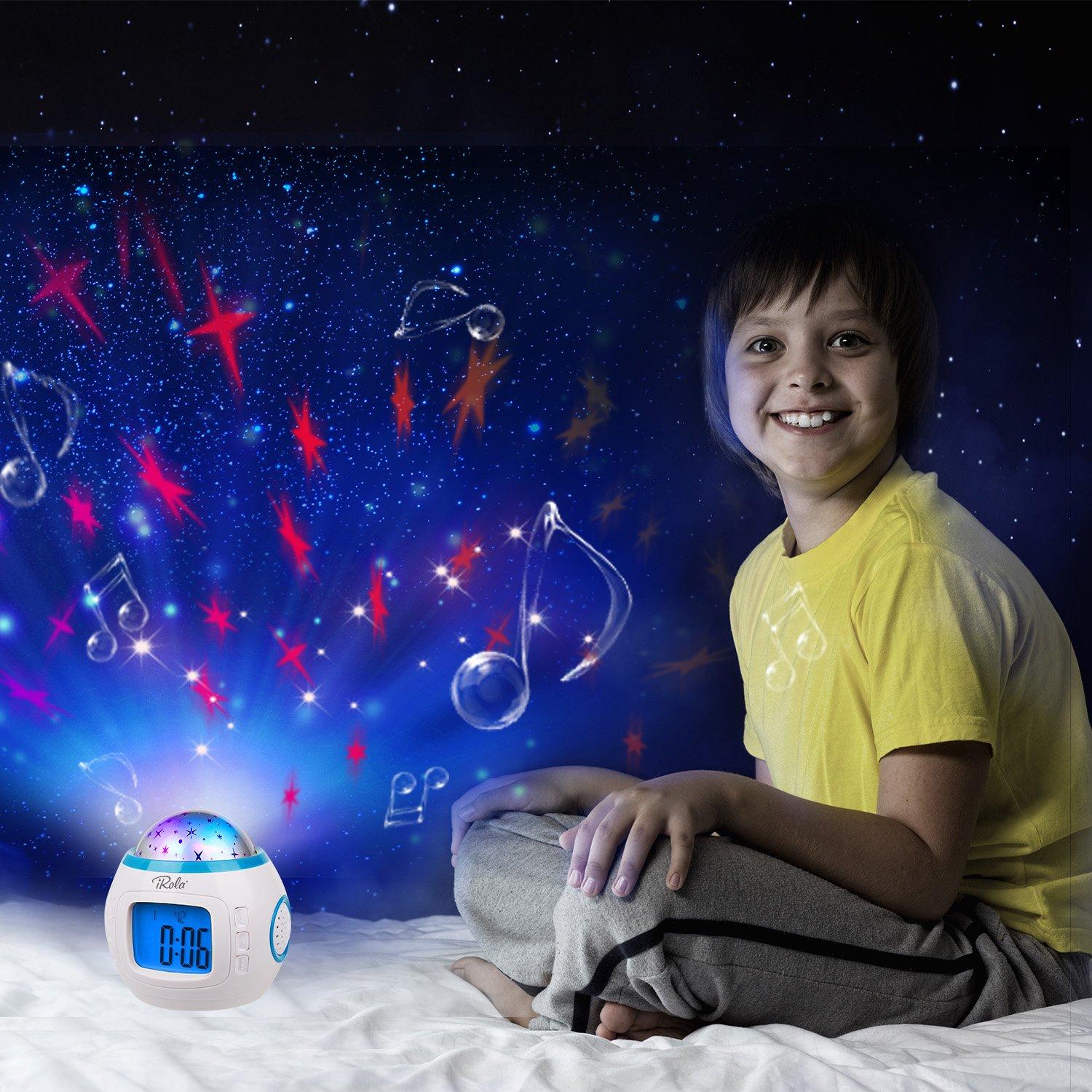 GPCT GPCT Starry Sky Projection LED Alarm Clock, Timer, & Music Player. Comes with 10 ringtones, Calender, & Thermometer. Displays Time in 12hr and 24hr time Modes - White