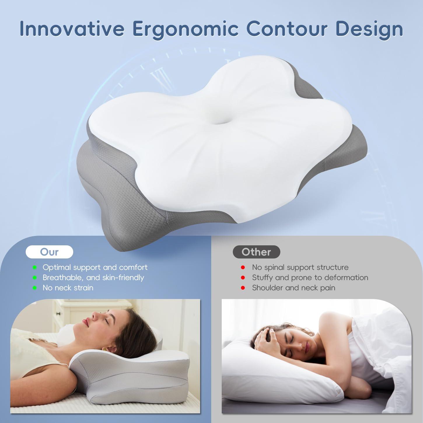 Fyova Fyova Cervical Neck Pillow, Odorless Ergonomic Memory Foam Pillows, Adjustable Memory Foam Neck with Breathable Pillowcase, Contoured Support for Side Back Stomach Sleepers