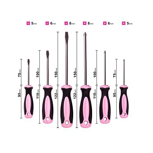 Pink Power Pink Power Magnetic Screwdriver Set - 6 Piece Phillips Head and Flat Head Hand Pink Tool Set for Women & Ladies - Insulated Screwdriver Kit with Magnetic Tip - Screw Drivers Set