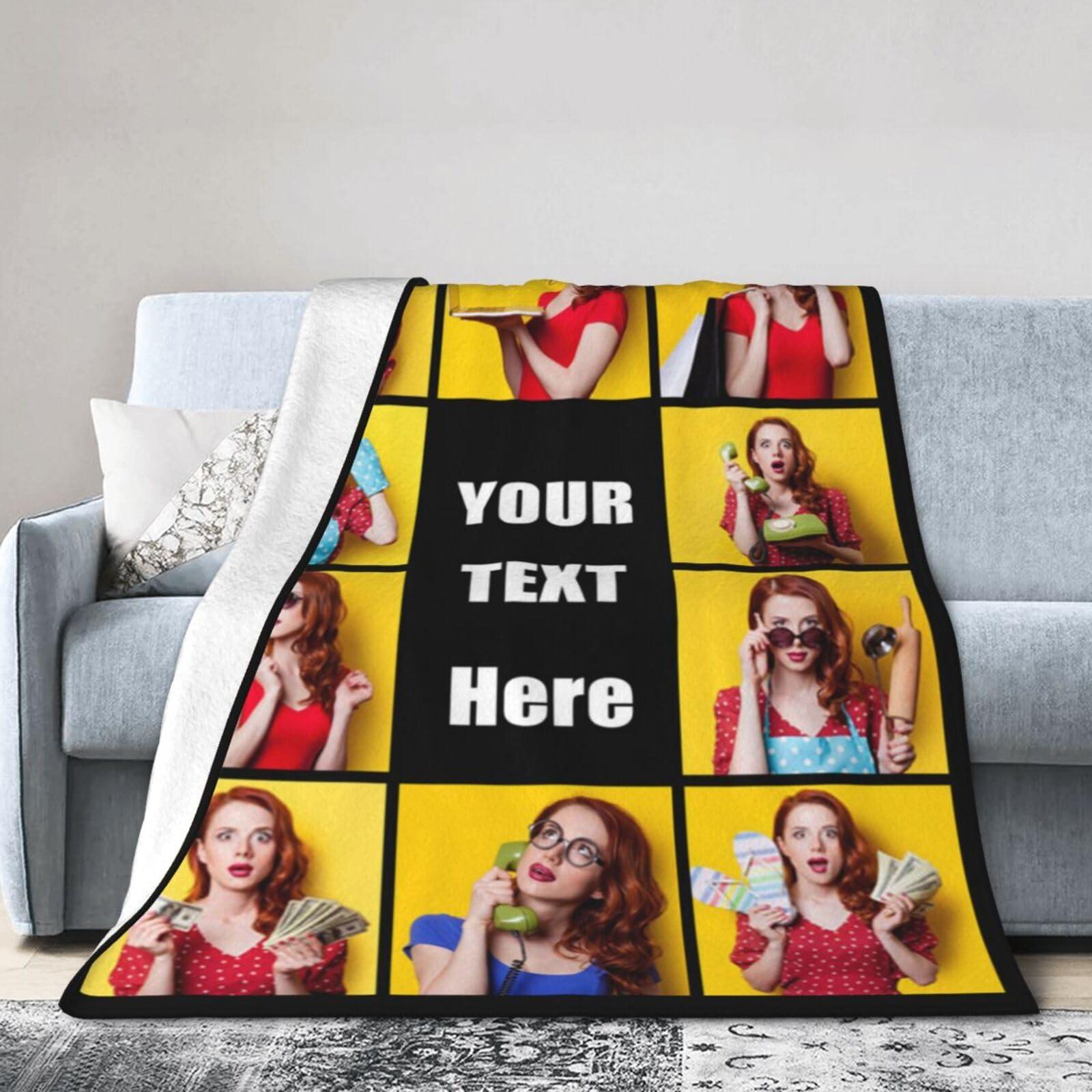 CYAHSJE CYAHSJE Custom Blankets with 10 Photos and Text, Personalized Picture Blankets with Multiple Designs,Customized Blanket for Bedroom Office Travel Christmas Birthday as Souvenirs Gifts
