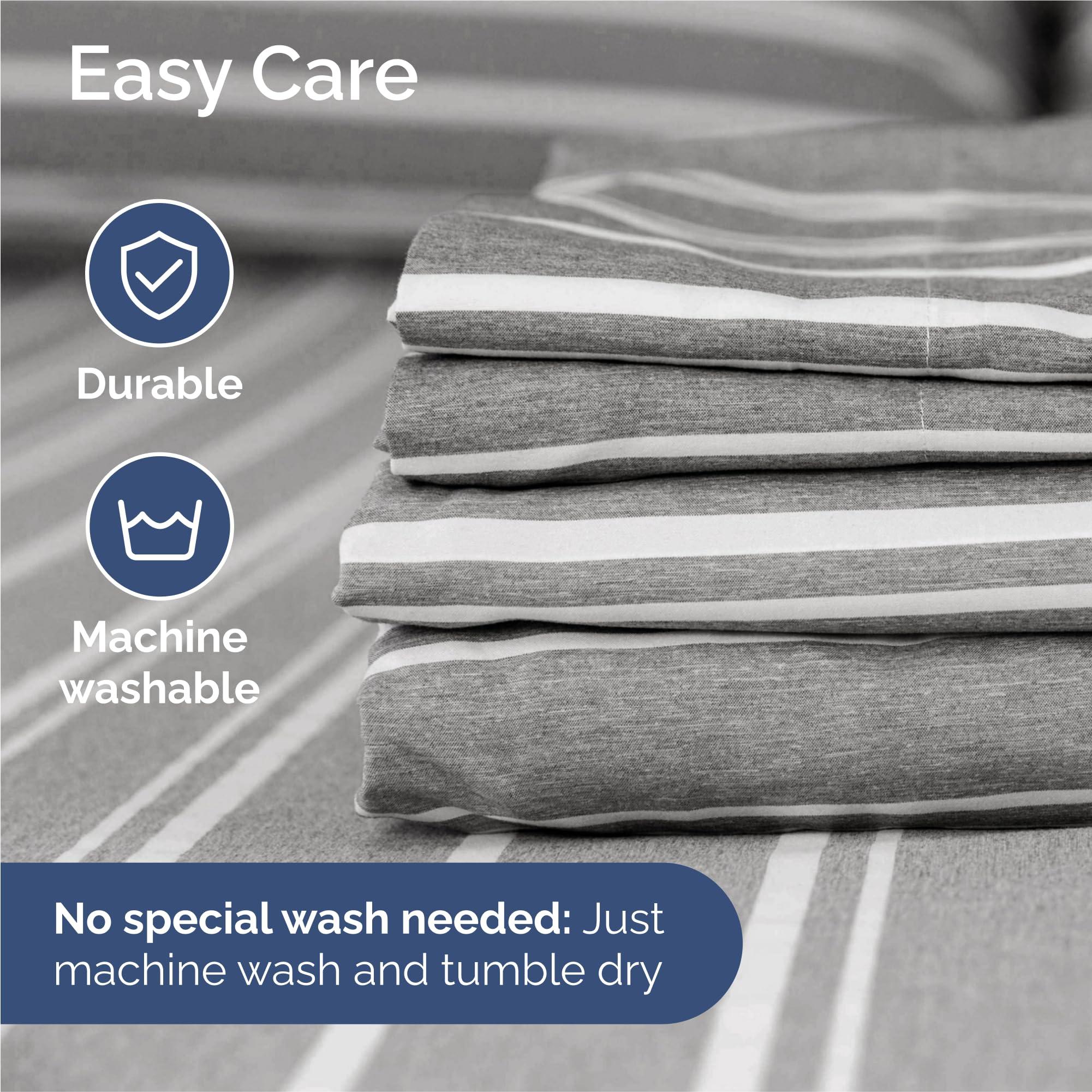 CGK Unlimited Split King 7 Piece Sheet Set - Breathable & Cooling Sheets - Hotel Luxury Bed Sheets - 1 Flat Sheet, 2 Fitted Sheets & 4 Pillowcases - Easy Fit, Soft & Wrinkle Free - Split King Grey Stripes Sheets